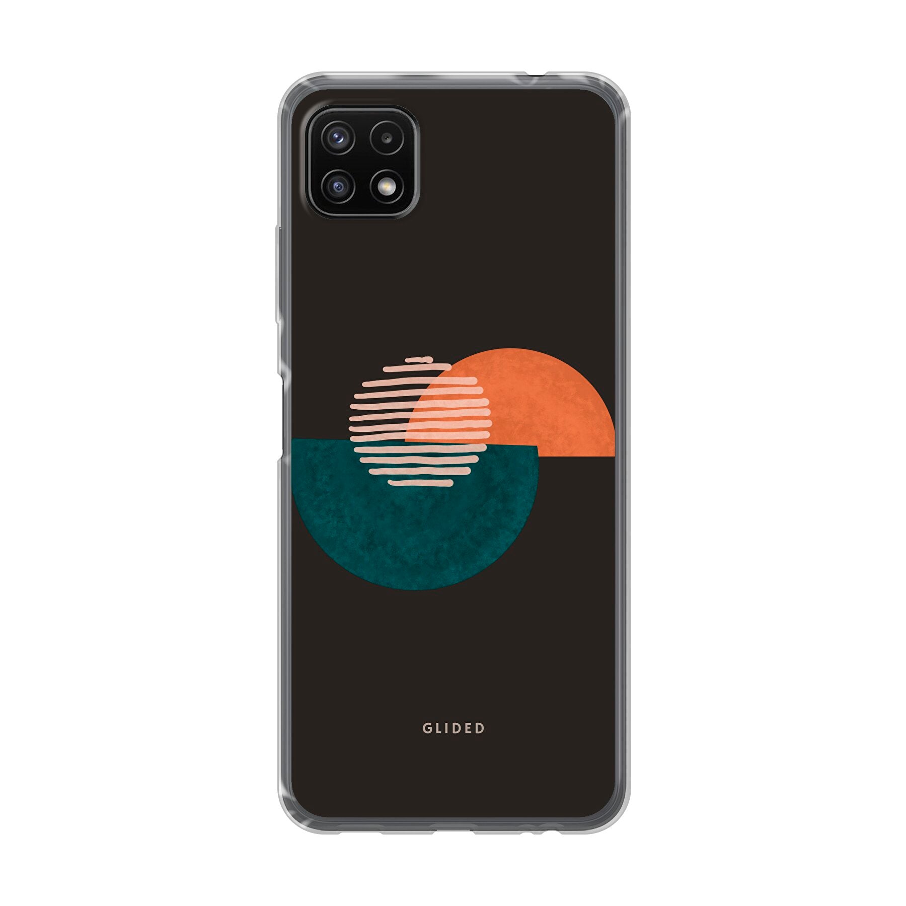 Crest Handyhülle für Samsung Galaxy A22 5G mit abstraktem Kreismuster auf dunklem Hintergrund, bietet stilvollen Schutz.