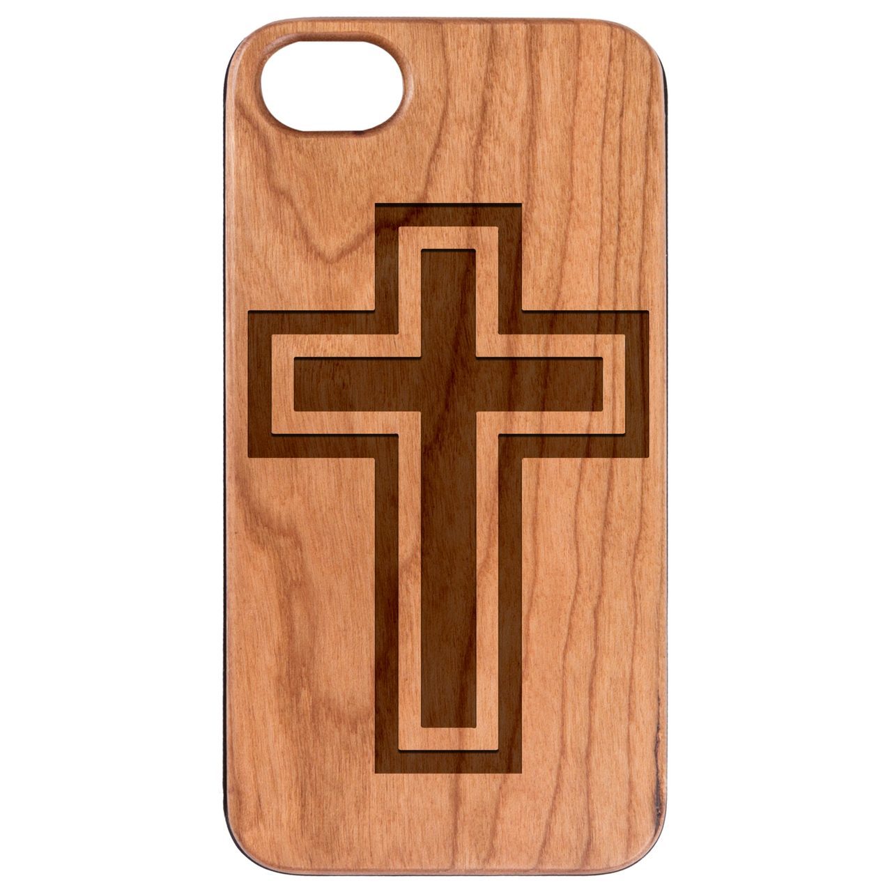 Cross 1 - Engraved wooden phone case showcasing unique laser-engraved design and durable construction.