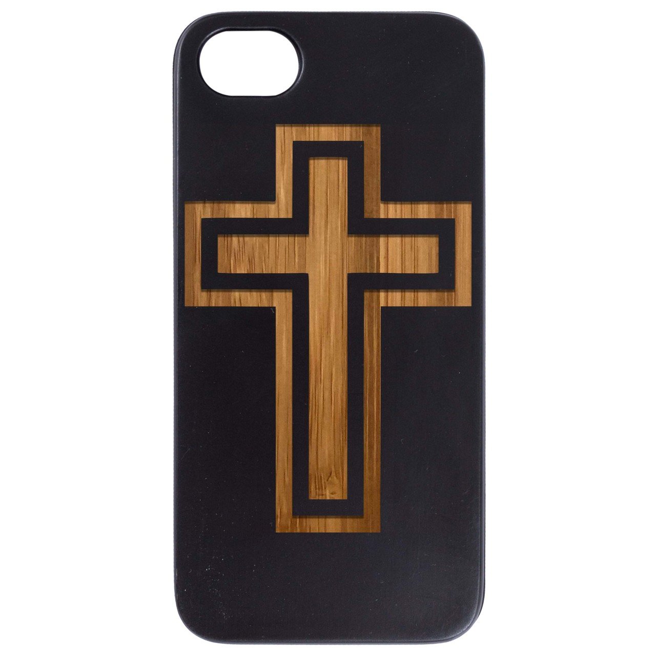 Cross 1 - Engraved wooden phone case showcasing unique laser-engraved design and durable construction.