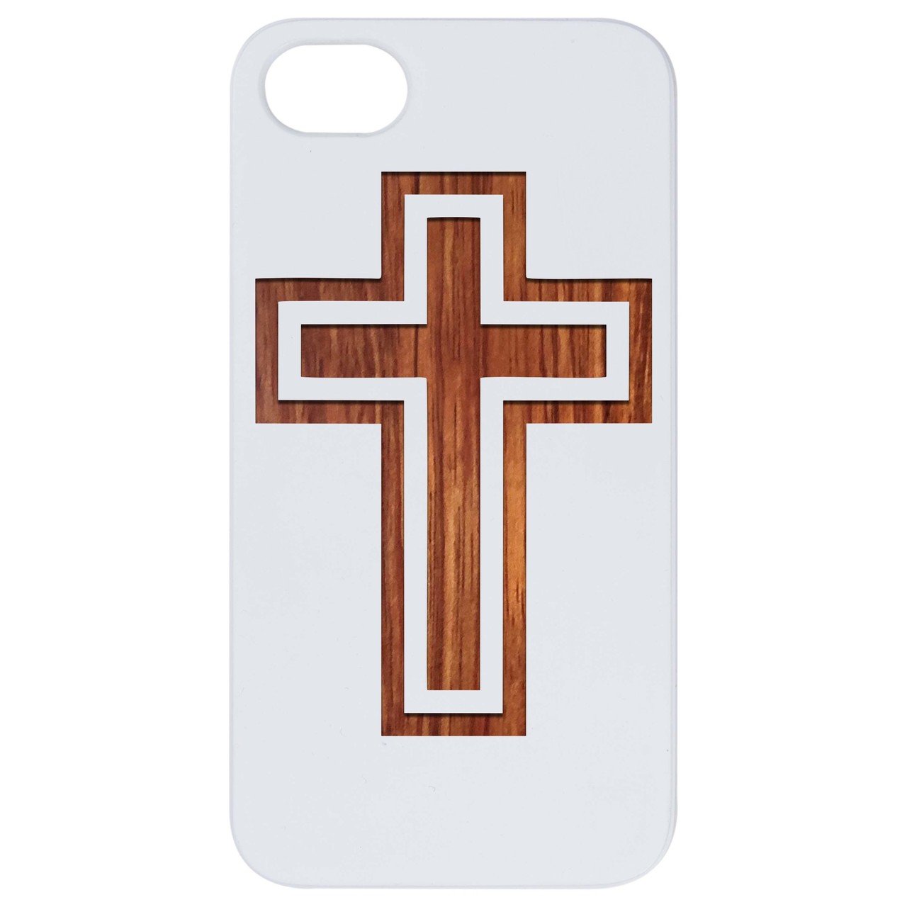 Cross 1 - Engraved wooden phone case showcasing unique laser-engraved design and durable construction.