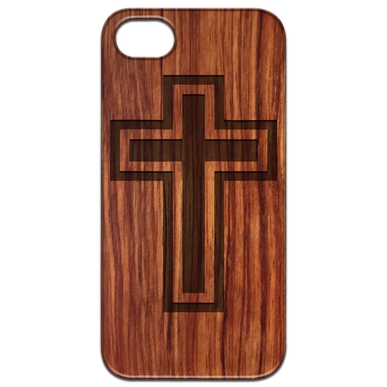 Cross 1 - Engraved wooden phone case showcasing unique laser-engraved design and durable construction.