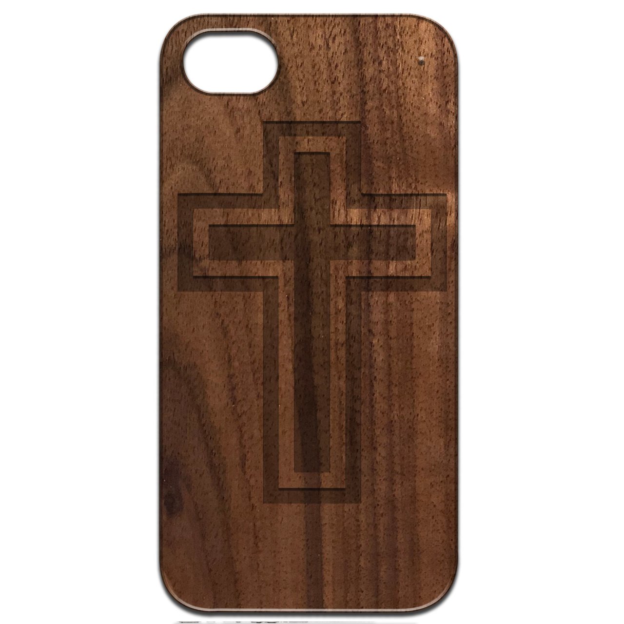 Cross 1 - Engraved wooden phone case showcasing unique laser-engraved design and durable construction.