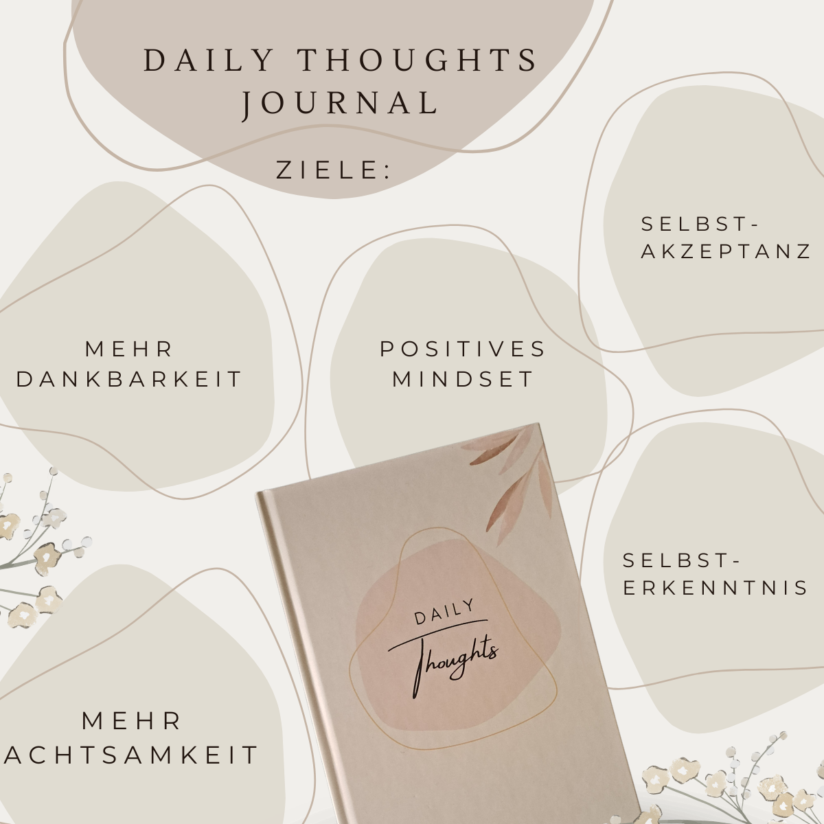 Daily Thoughts Journal von Glided in sanften Brauntönen, A5-Hardcover, ideal für tägliche Selbstreflexion und kreative Gedanken.