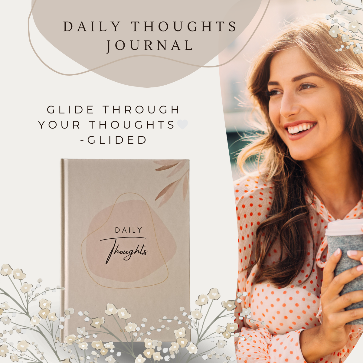 Daily Thoughts Journal von Glided in sanften Brauntönen, A5-Hardcover, ideal für tägliche Selbstreflexion und kreative Gedanken.