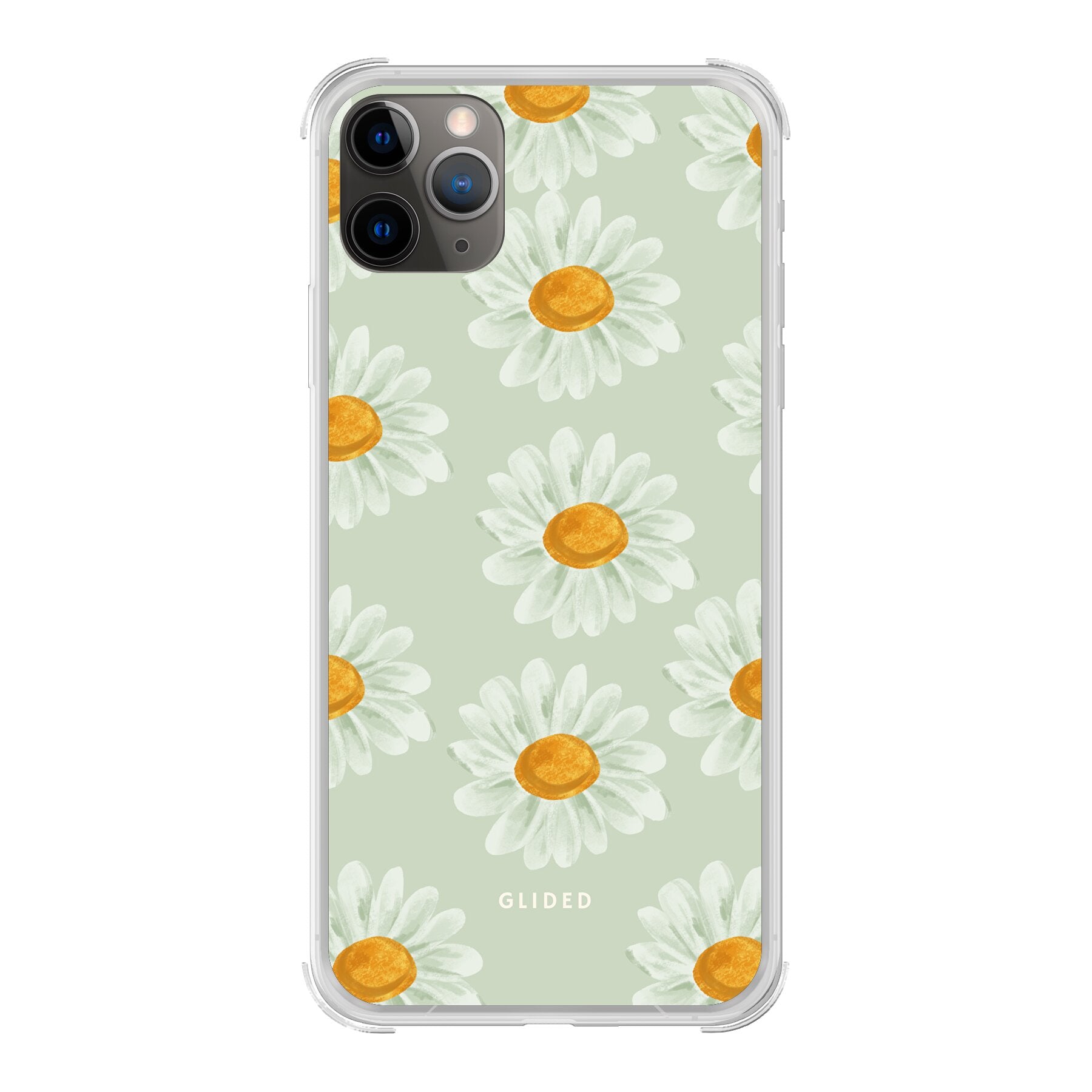 Daisy Handyhülle für iPhone 11 Pro mit zarten Gänseblümchen in voller Blüte, bietet stilvollen Schutz und elegantes Design.