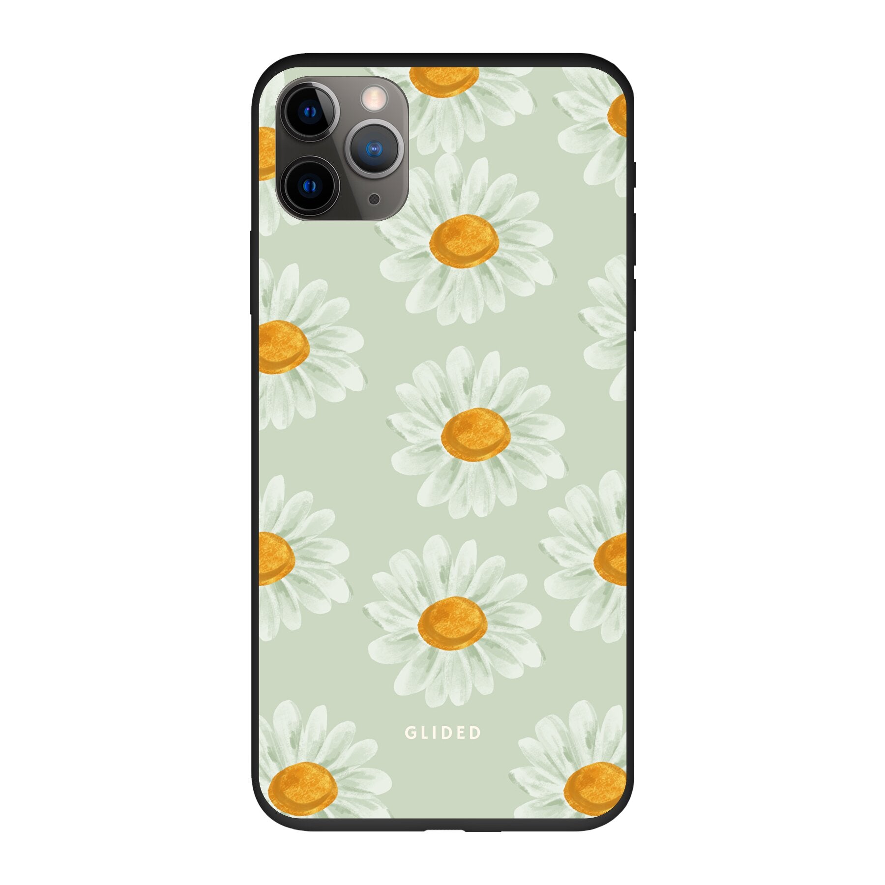 Daisy Handyhülle für iPhone 11 Pro mit zarten Gänseblümchen in voller Blüte, bietet stilvollen Schutz und elegantes Design.