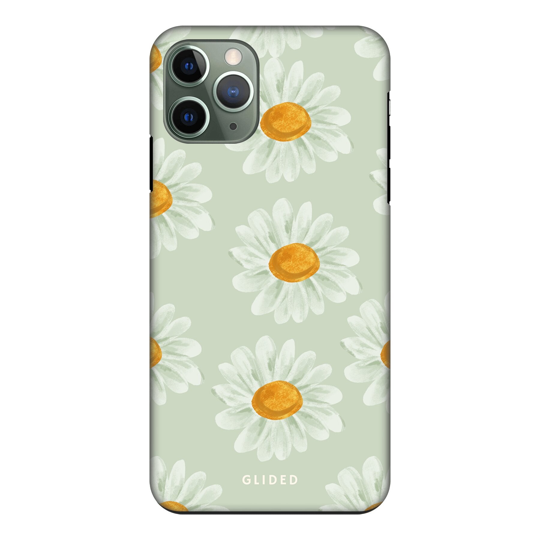 Daisy Handyhülle für iPhone 11 Pro mit zarten Gänseblümchen in voller Blüte, bietet stilvollen Schutz und elegantes Design.