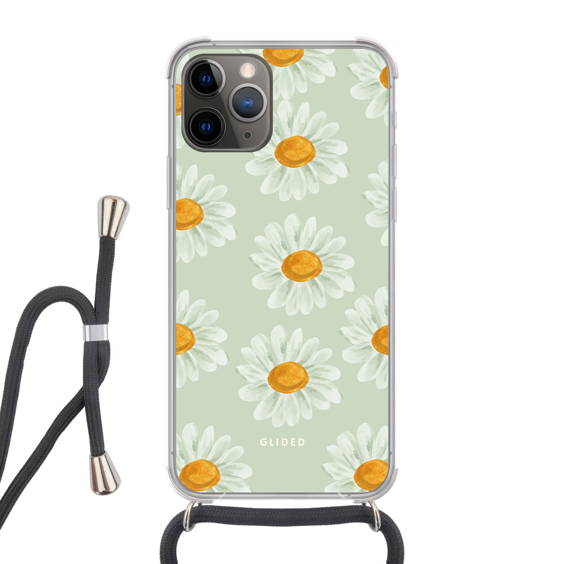 Daisy Handyhülle für iPhone 11 Pro mit zarten Gänseblümchen in voller Blüte, bietet stilvollen Schutz und elegantes Design.