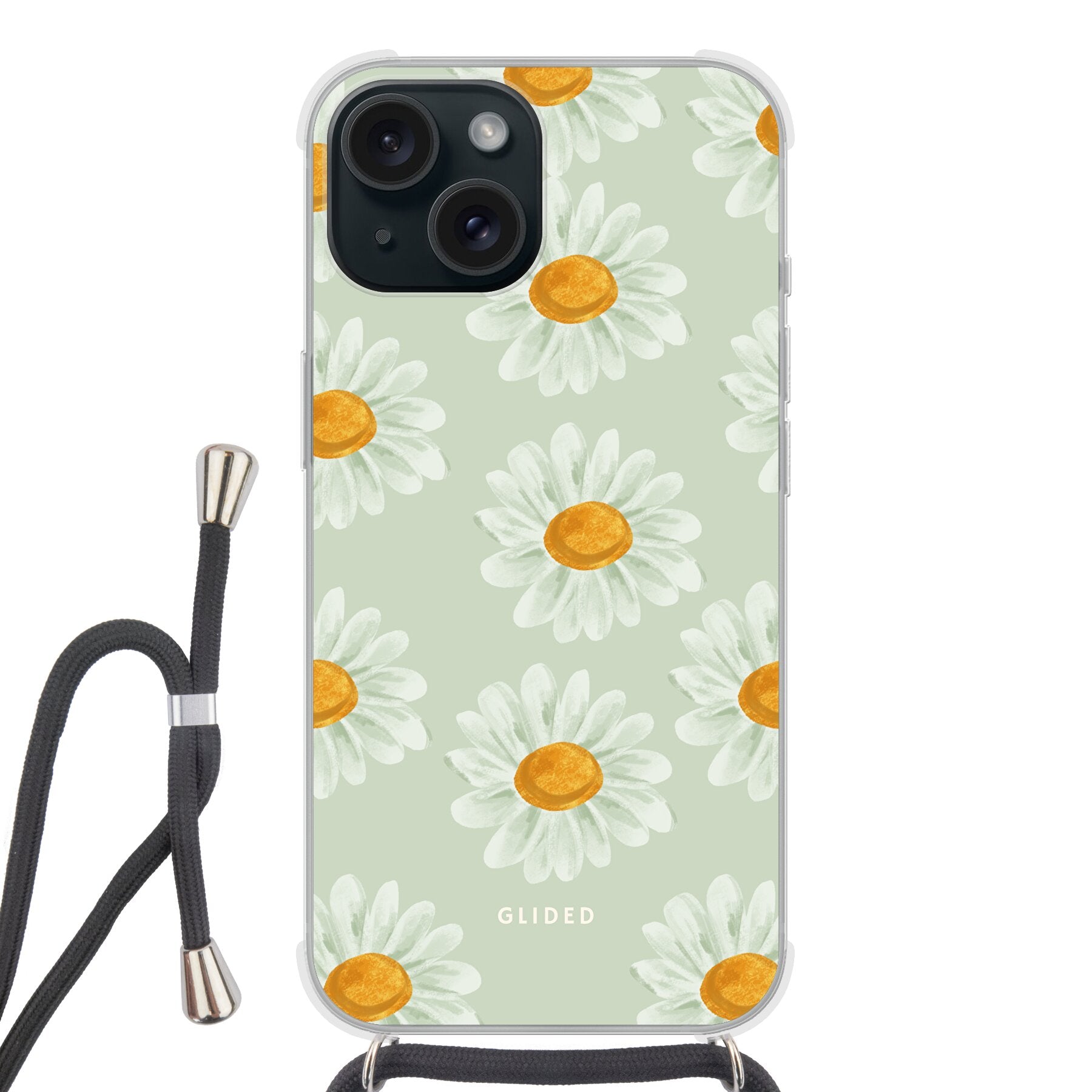 Daisy Handyhülle für iPhone 15 mit zarten Gänseblümchen in voller Blüte, stilvoll und schützend.