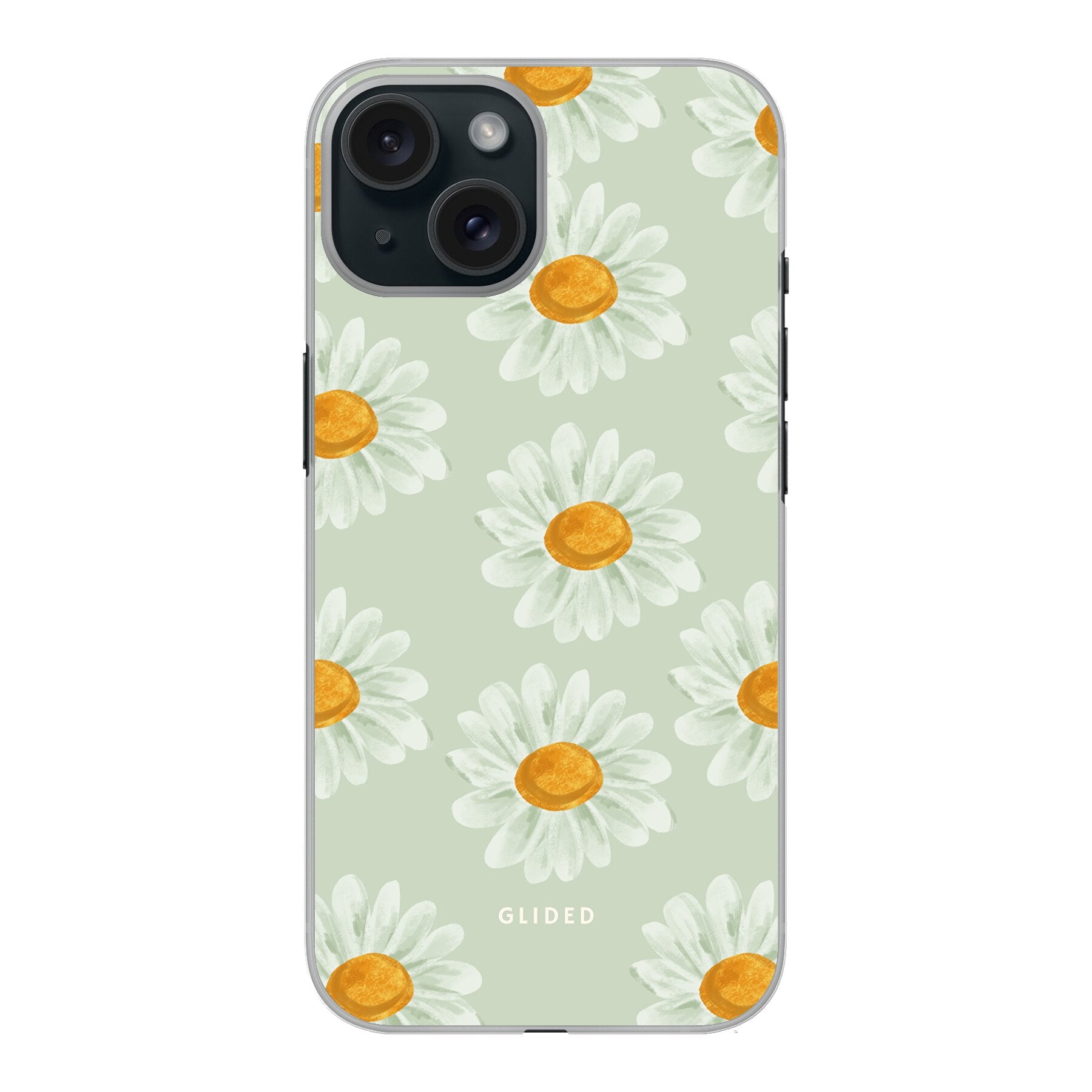 Daisy Handyhülle für iPhone 15 mit zarten Gänseblümchen in voller Blüte, stilvoll und schützend.