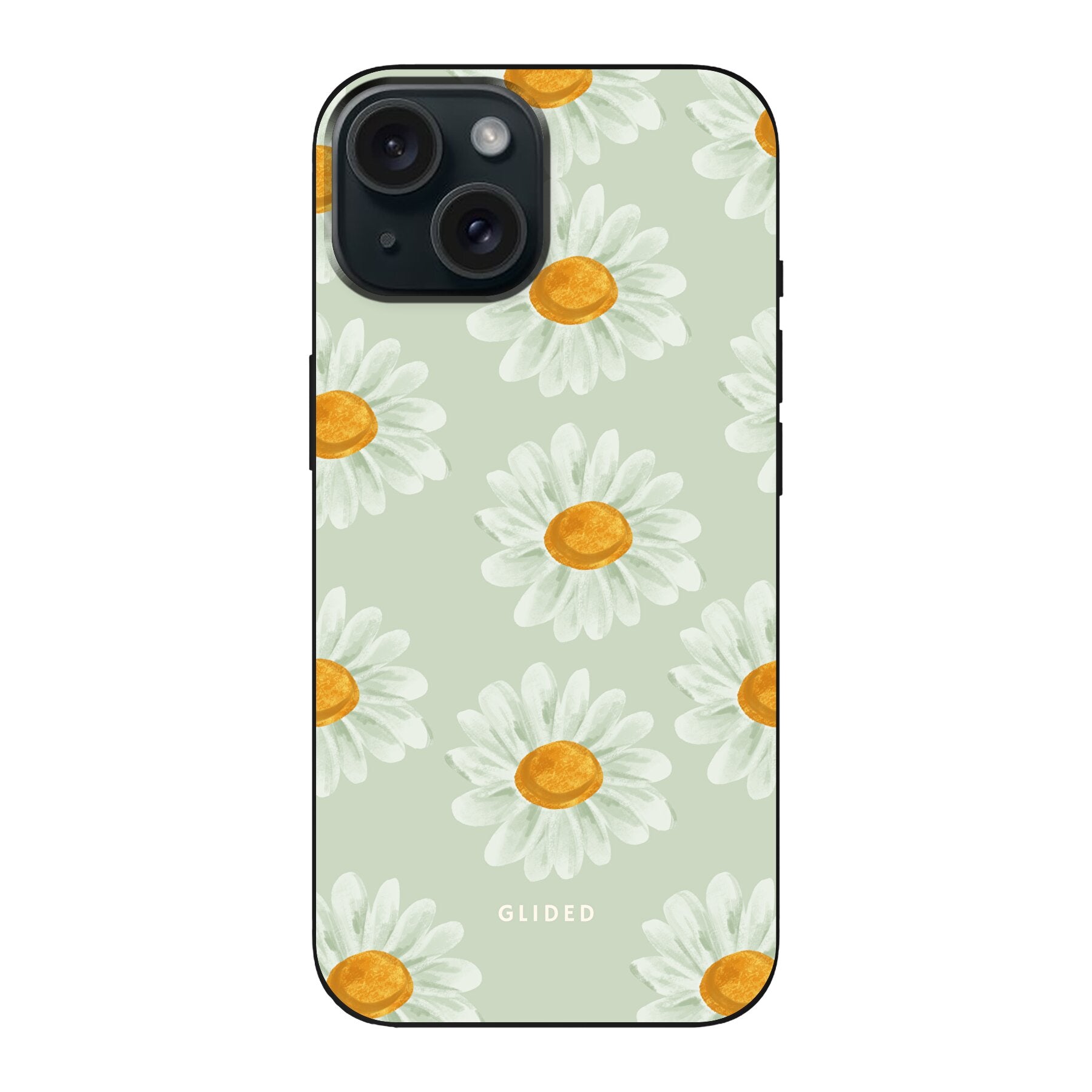 Daisy Handyhülle für iPhone 15 mit zarten Gänseblümchen in voller Blüte, stilvoll und schützend.