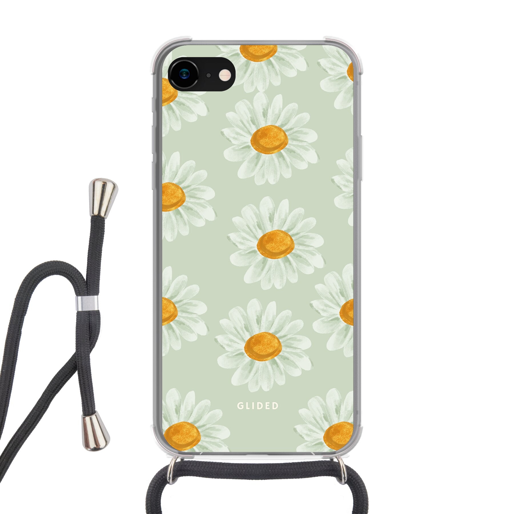 Daisy iPhone 7 Handyhülle mit lebendigen Gänseblümchen, die Frische und Naturverbundenheit ausstrahlen.