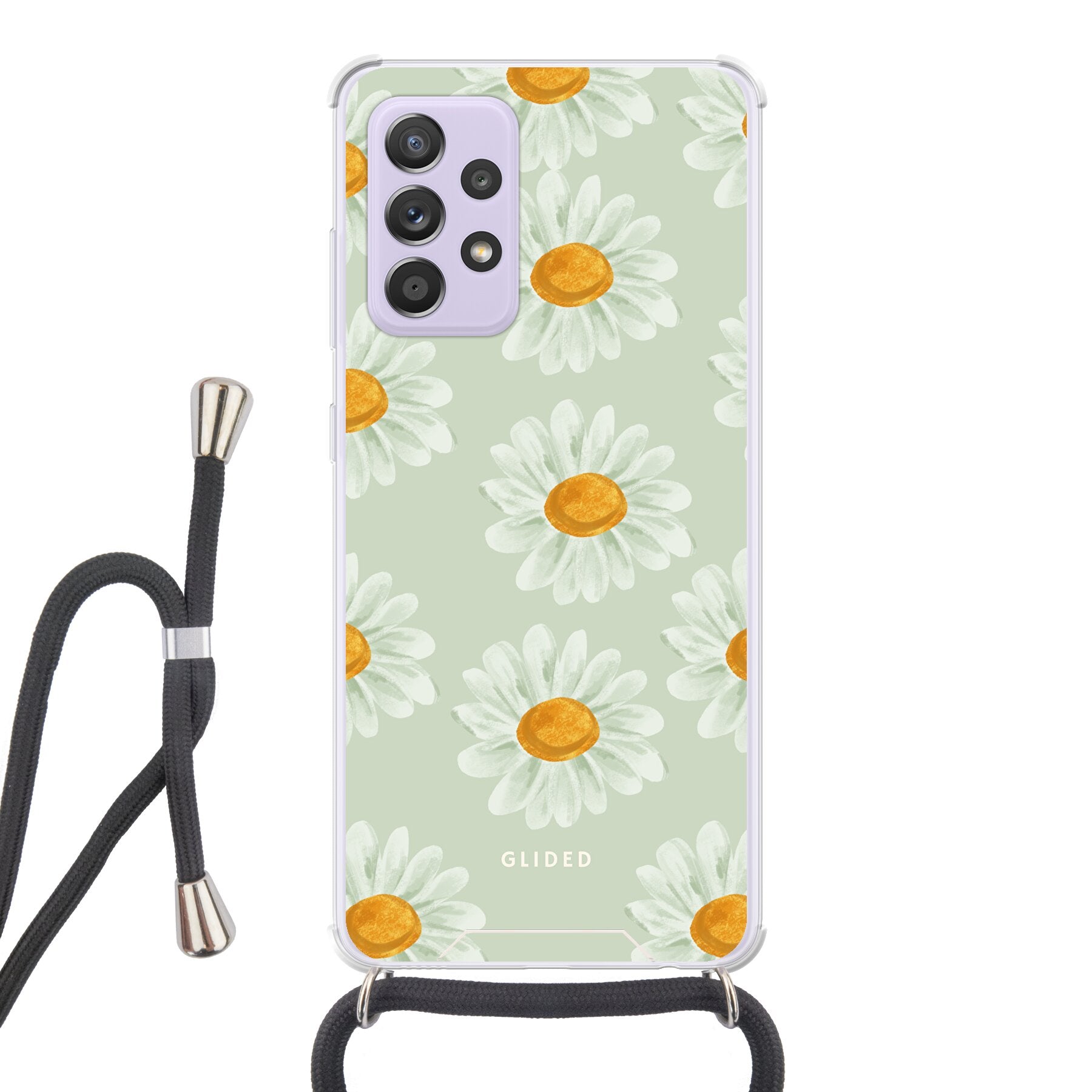 Daisy Handyhülle für Samsung Galaxy A52 mit zarten Gänseblümchen, die Frische und Naturverbundenheit ausstrahlen.