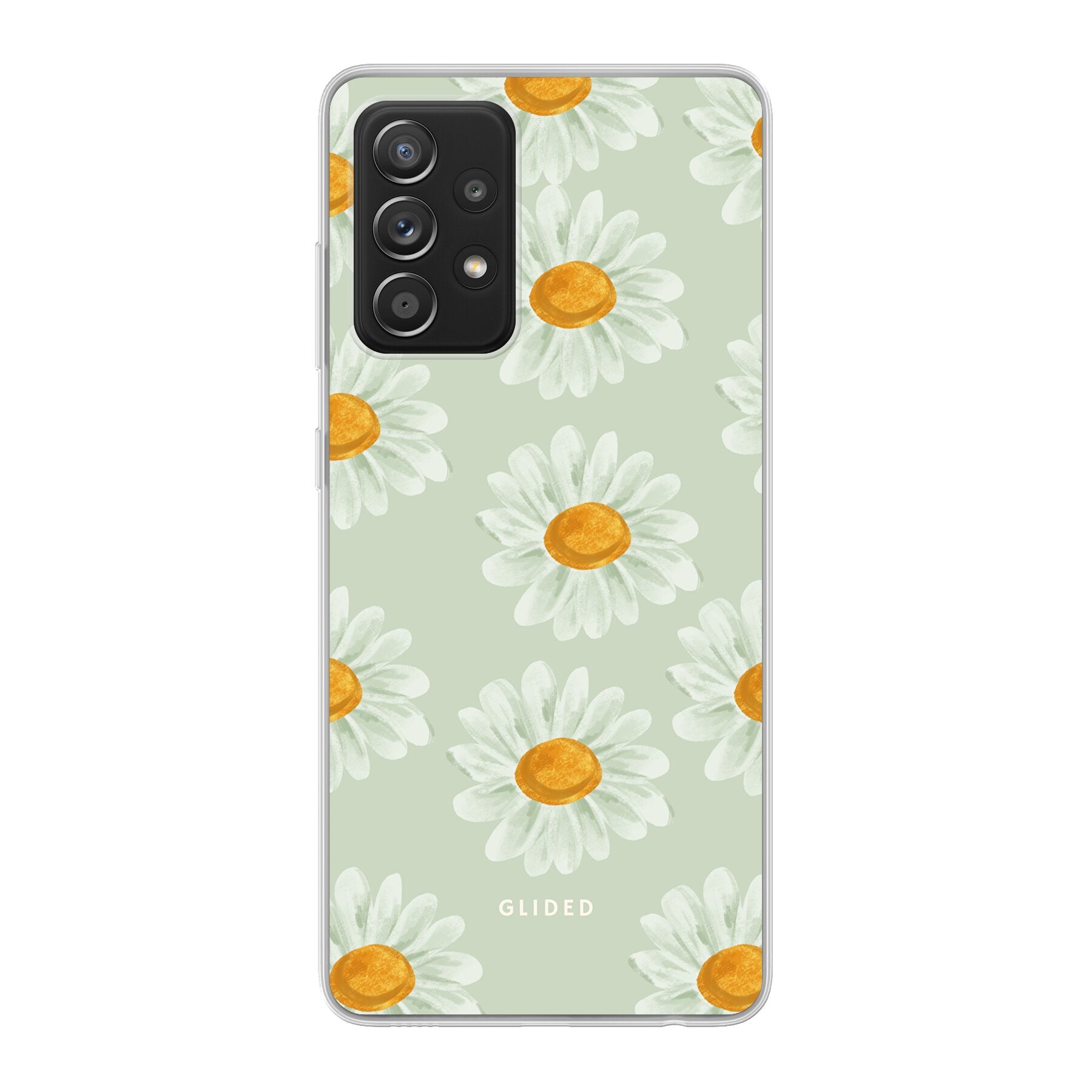 Daisy Handyhülle für Samsung Galaxy A52 mit zarten Gänseblümchen, die Frische und Naturverbundenheit ausstrahlen.