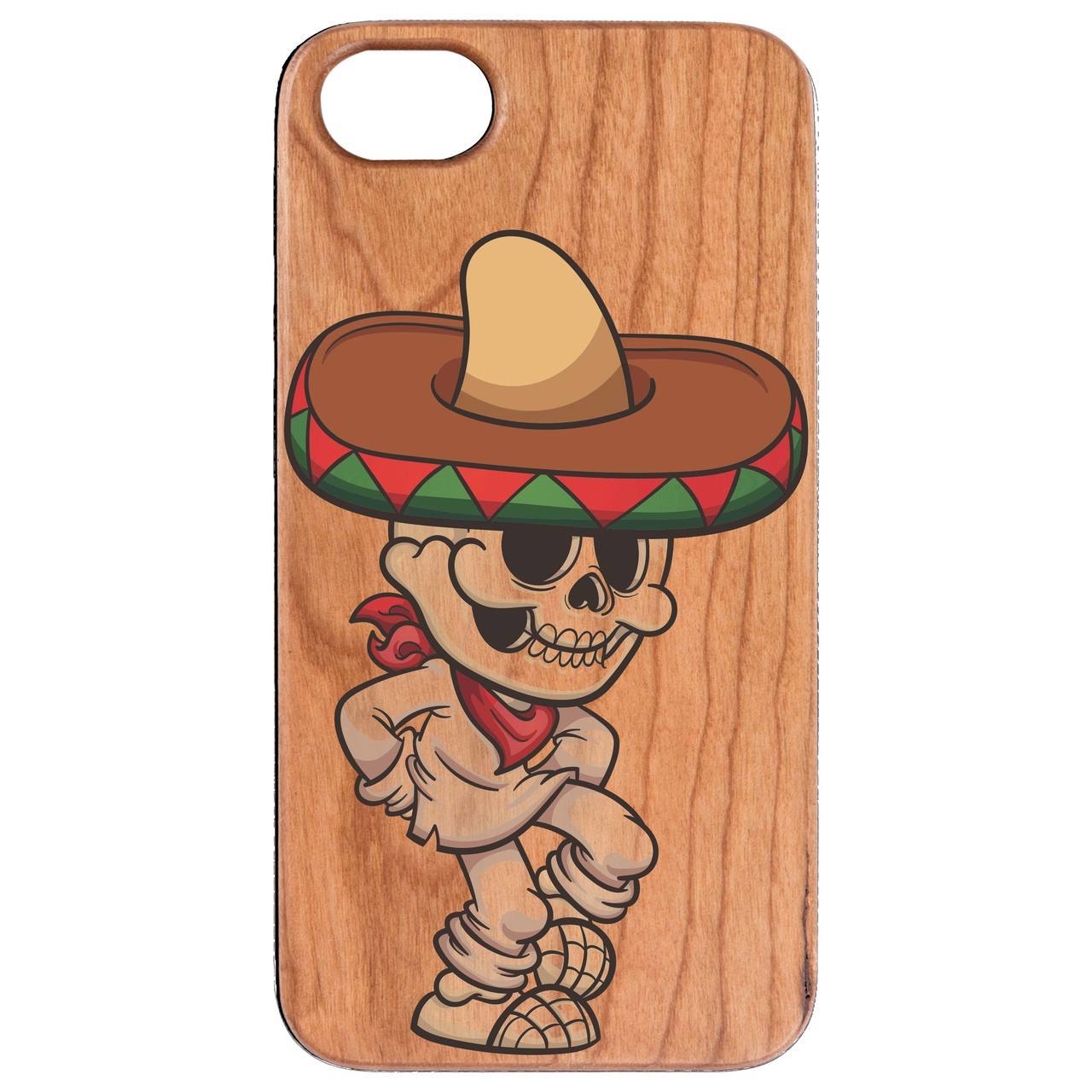 Dancing Skeleton Boy UV Color Printed phone case showcasing vibrant colors and intricate design on a wooden surface.