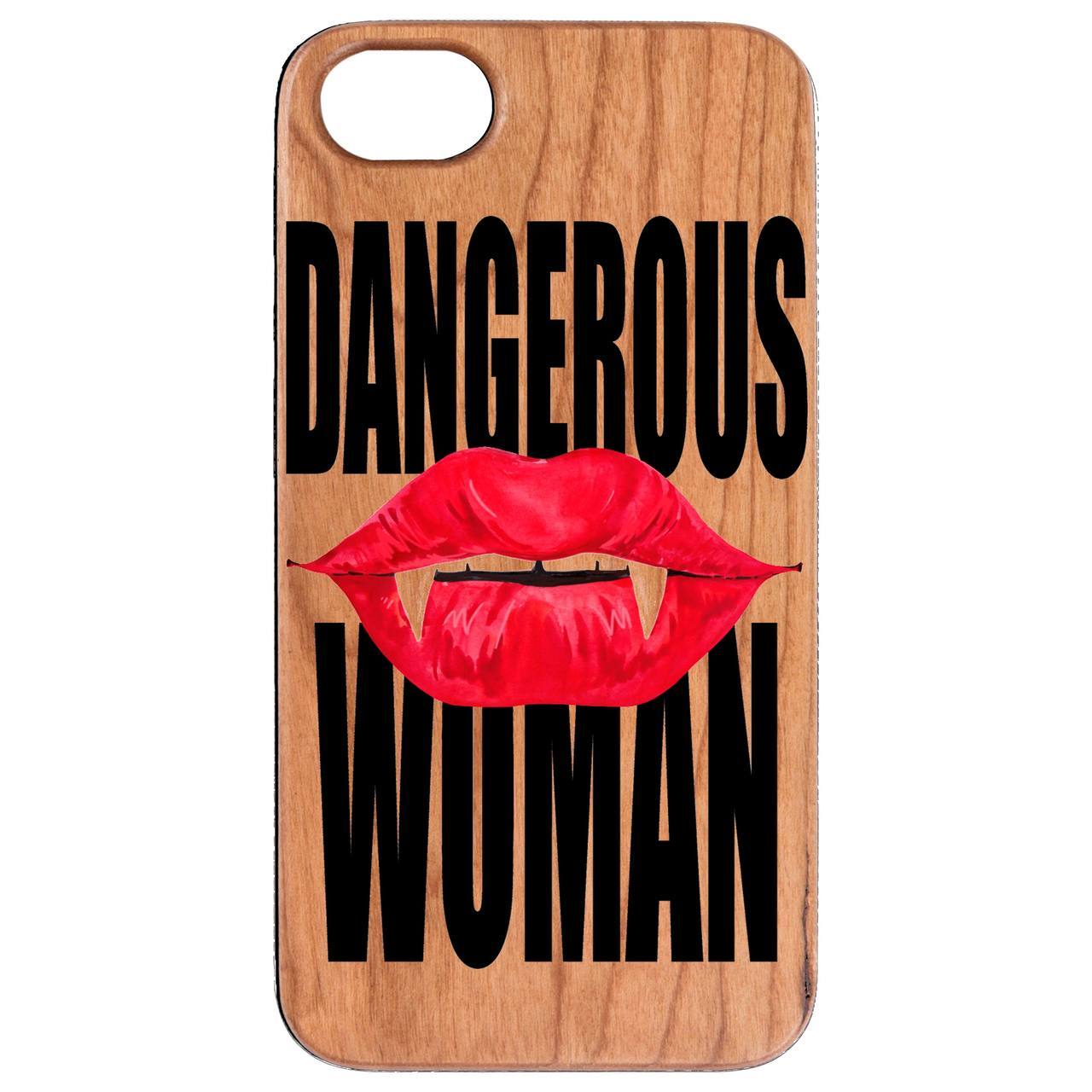 Dangerous Woman UV Color Printed phone case featuring a vibrant design on a natural wood surface with rubber bumpers for protection.