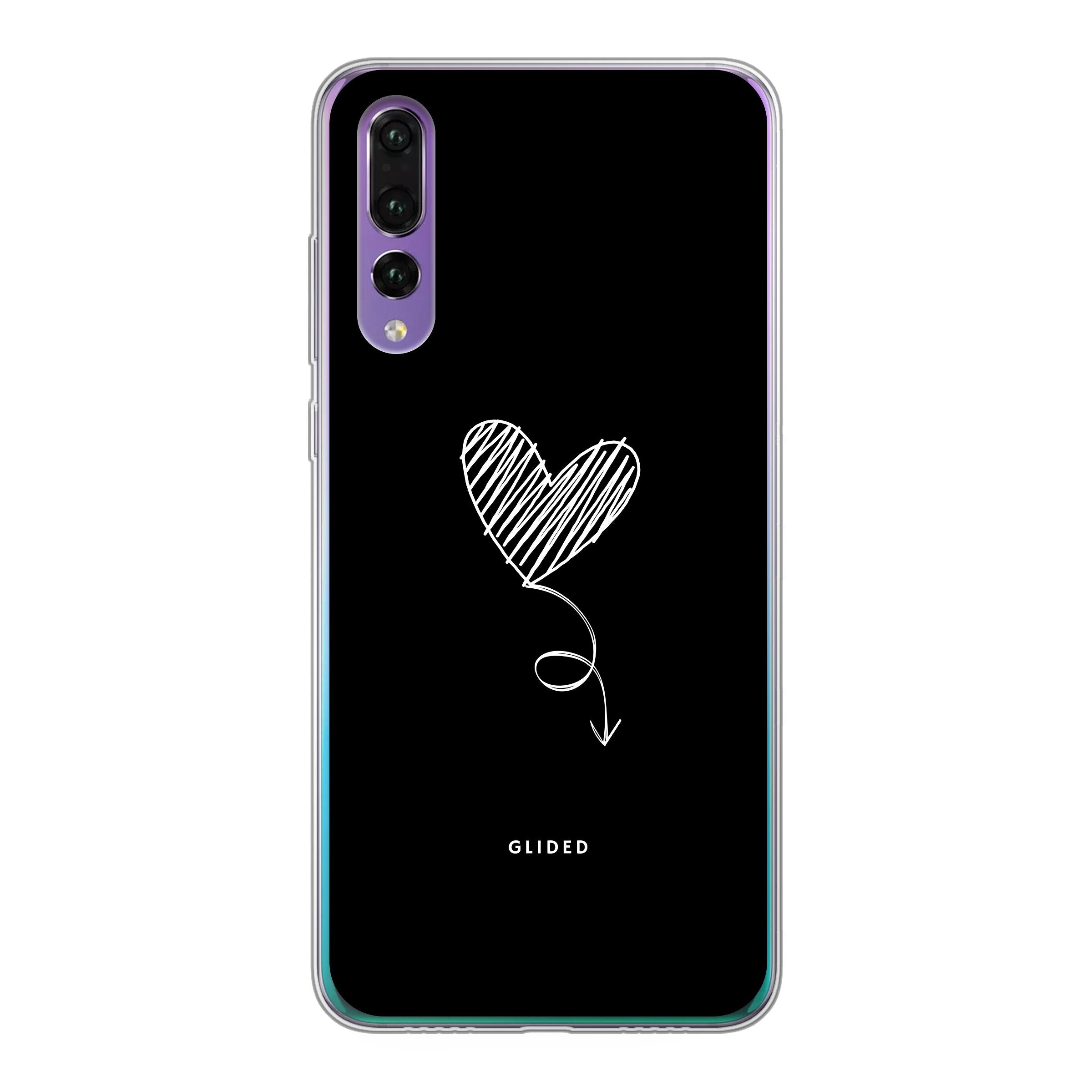 Dark Heart Handyhülle für Huawei P30 mit ästhetischem Herzdesign auf dunklem Hintergrund, bietet stilvollen Schutz.