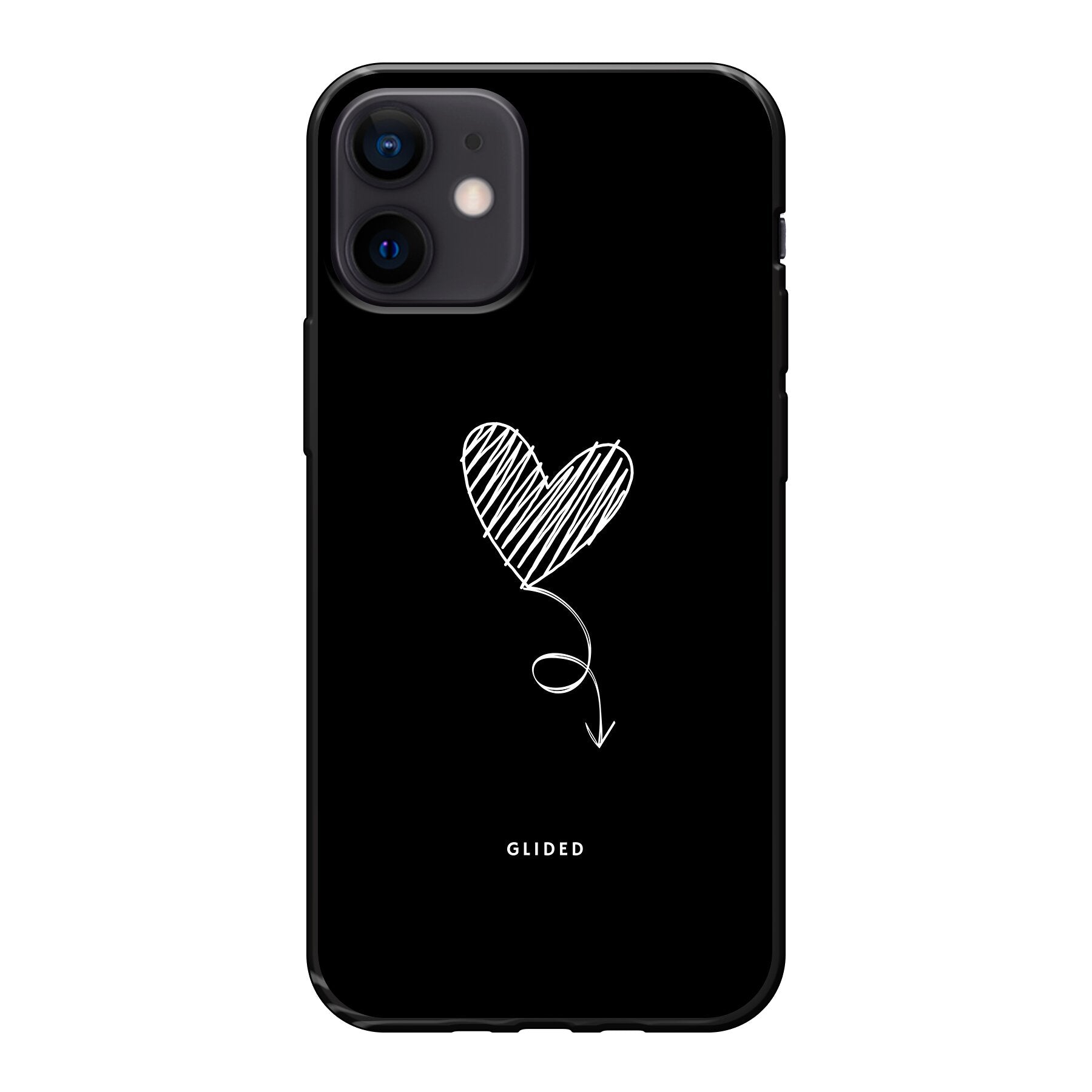 Dark Heart iPhone 12 mini Handyhülle mit ästhetischem Herzdesign auf dunklem Hintergrund, bietet stilvollen Schutz.