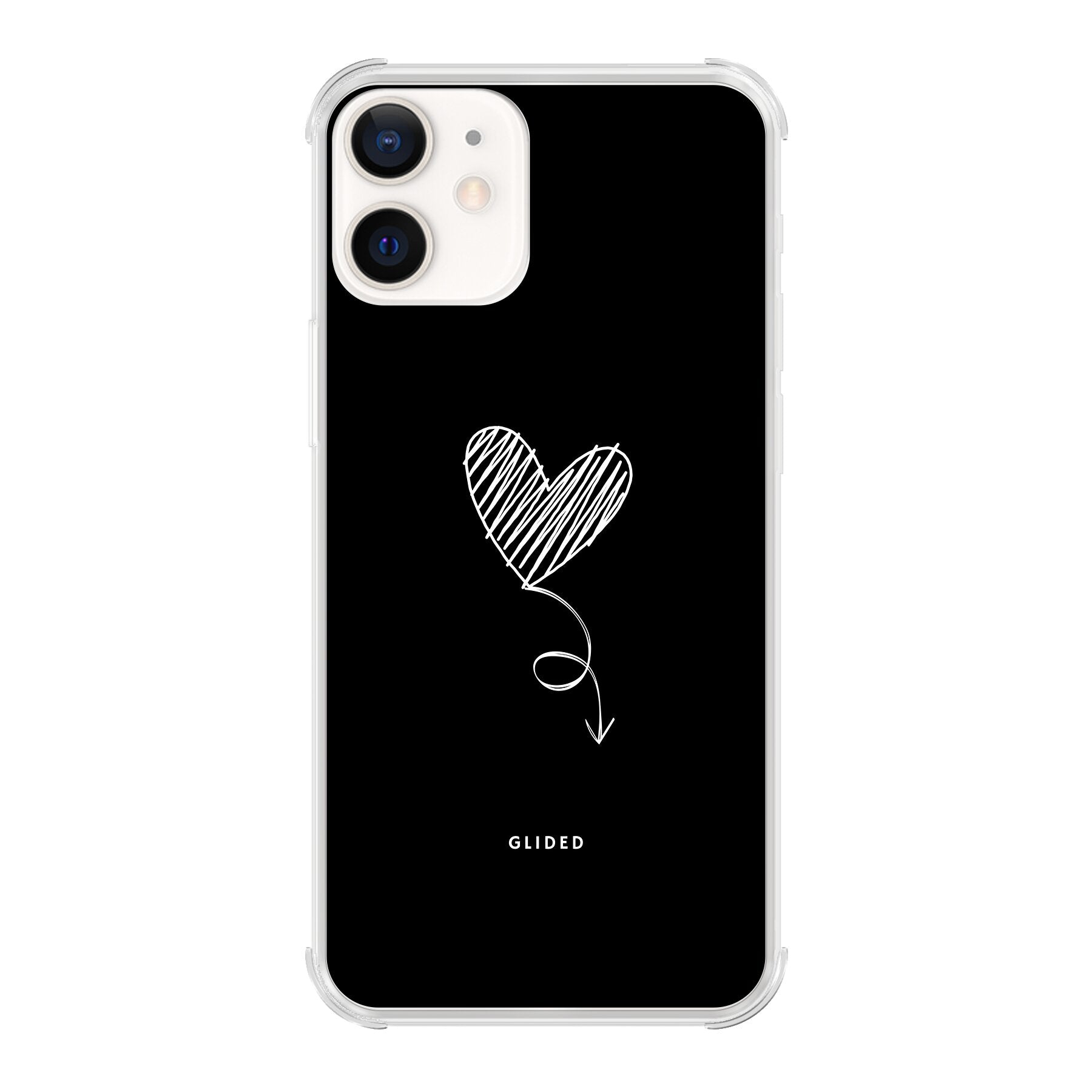 Dark Heart iPhone 12 Pro Handyhülle mit ästhetischem Herzdesign auf dunklem Hintergrund, bietet stilvollen Schutz und einzigartigen Look.