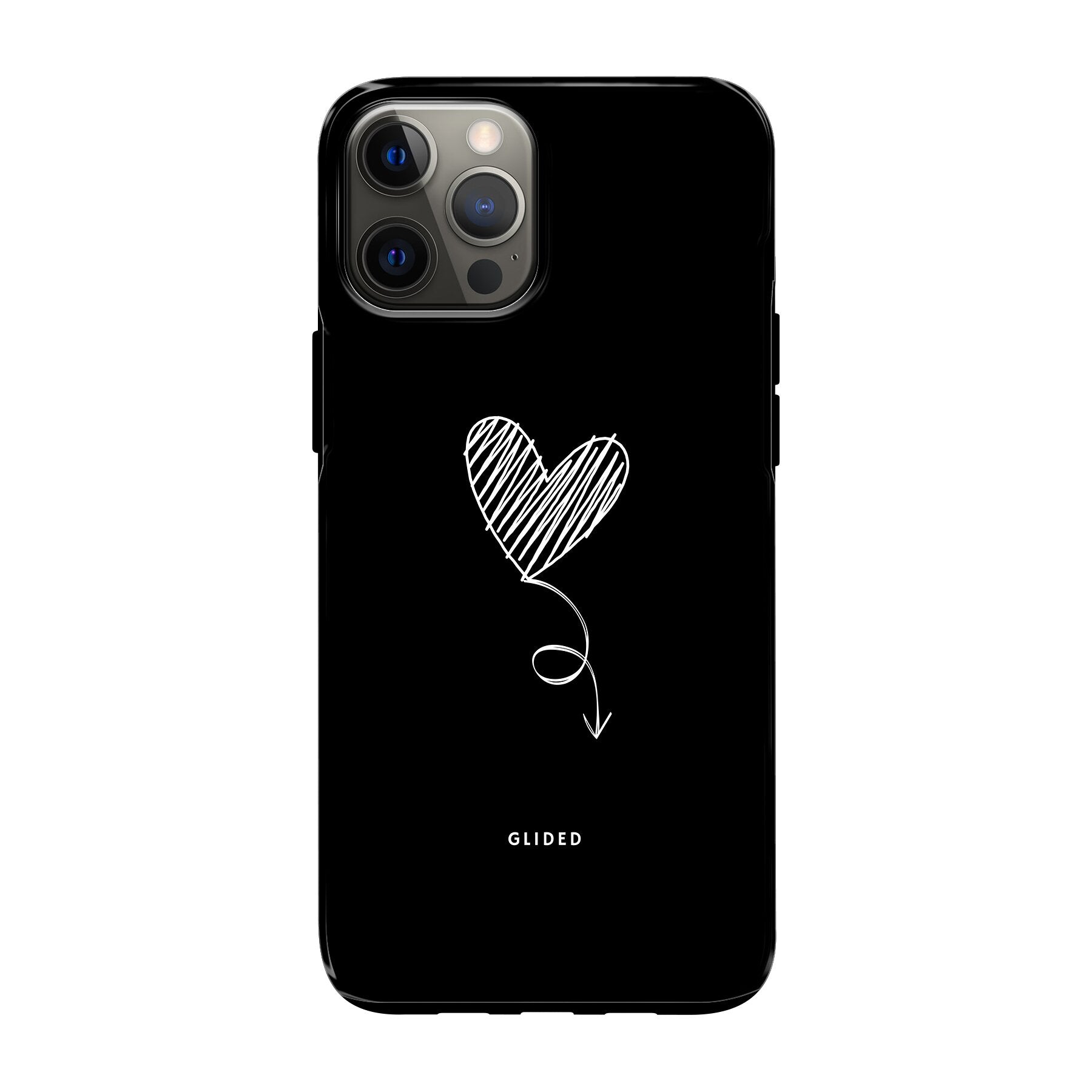 Dark Heart iPhone 12 Pro Handyhülle mit ästhetischem Herzdesign auf dunklem Hintergrund, bietet stilvollen Schutz und einzigartigen Look.