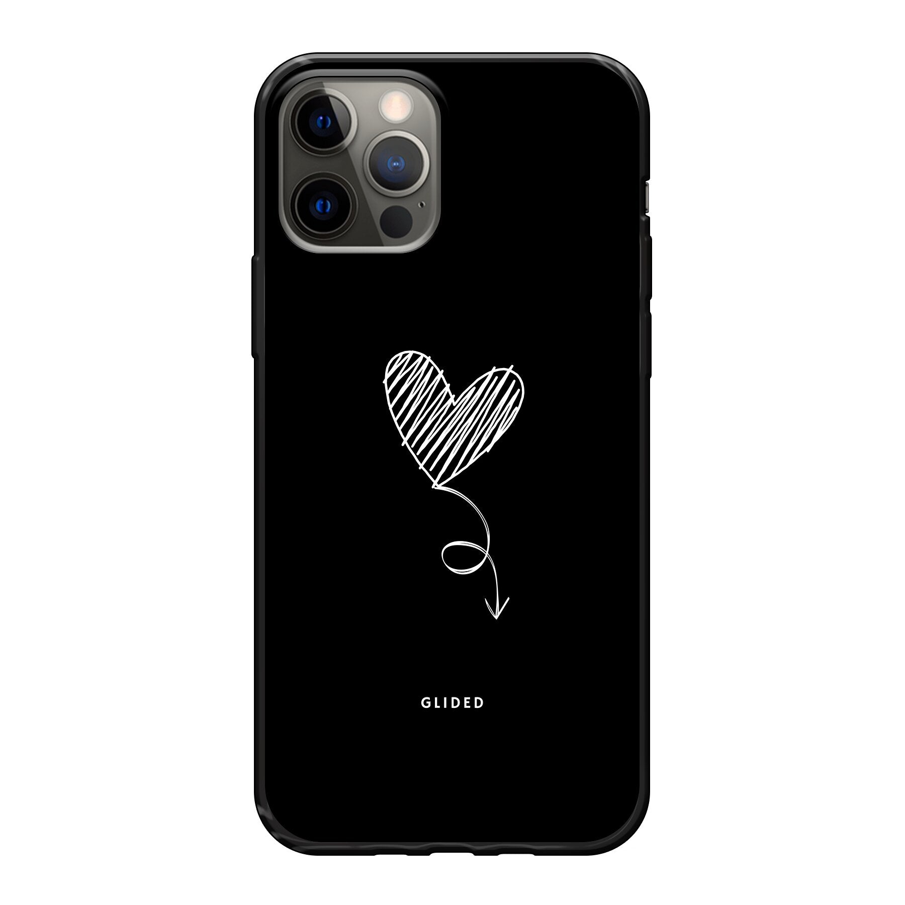 Dark Heart iPhone 12 Pro Handyhülle mit ästhetischem Herzdesign auf dunklem Hintergrund, bietet stilvollen Schutz und einzigartigen Look.