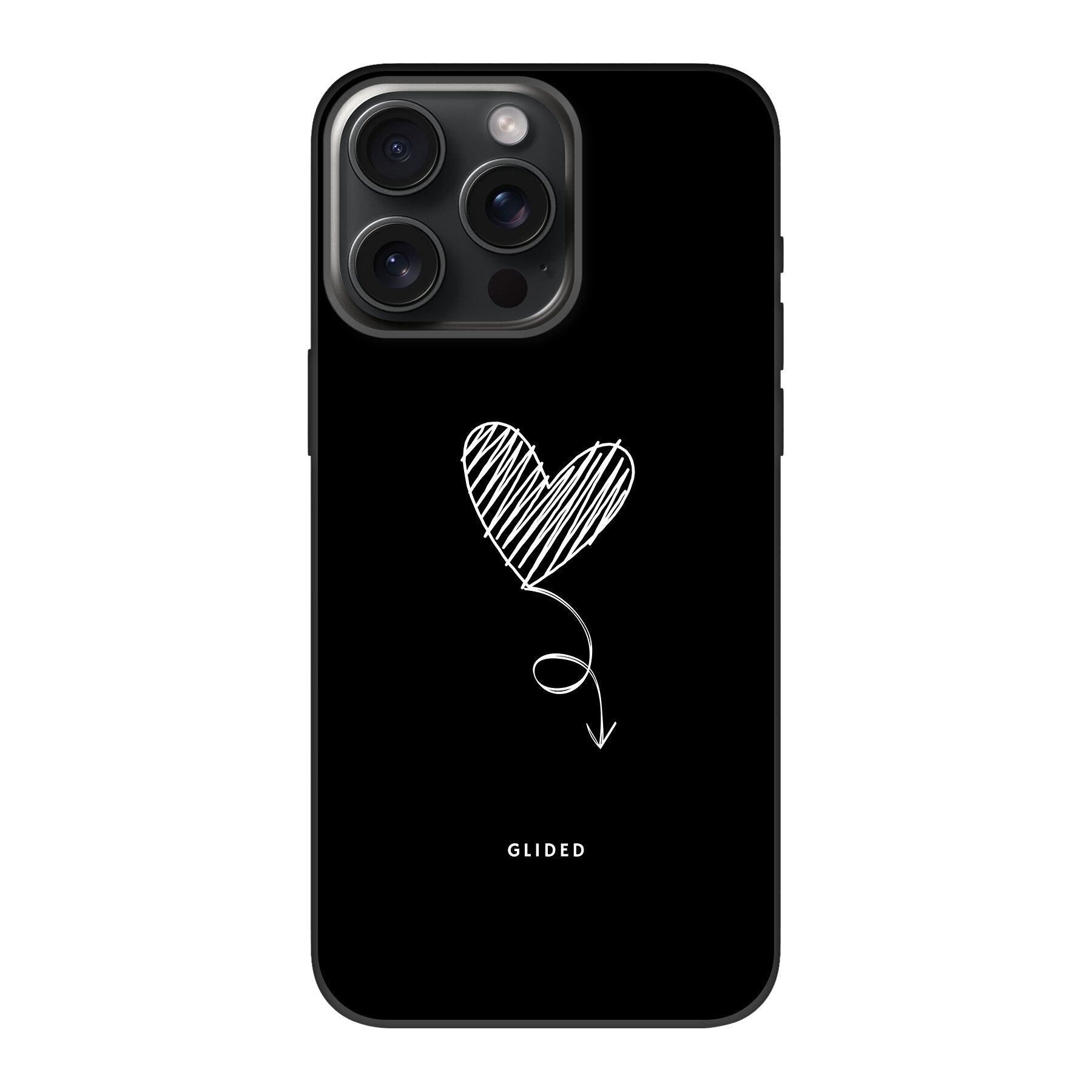 Dark Heart iPhone 15 Pro Max Handyhülle mit ästhetischem Herzdesign auf dunklem Hintergrund, bietet stilvollen Schutz und einzigartigen Look.