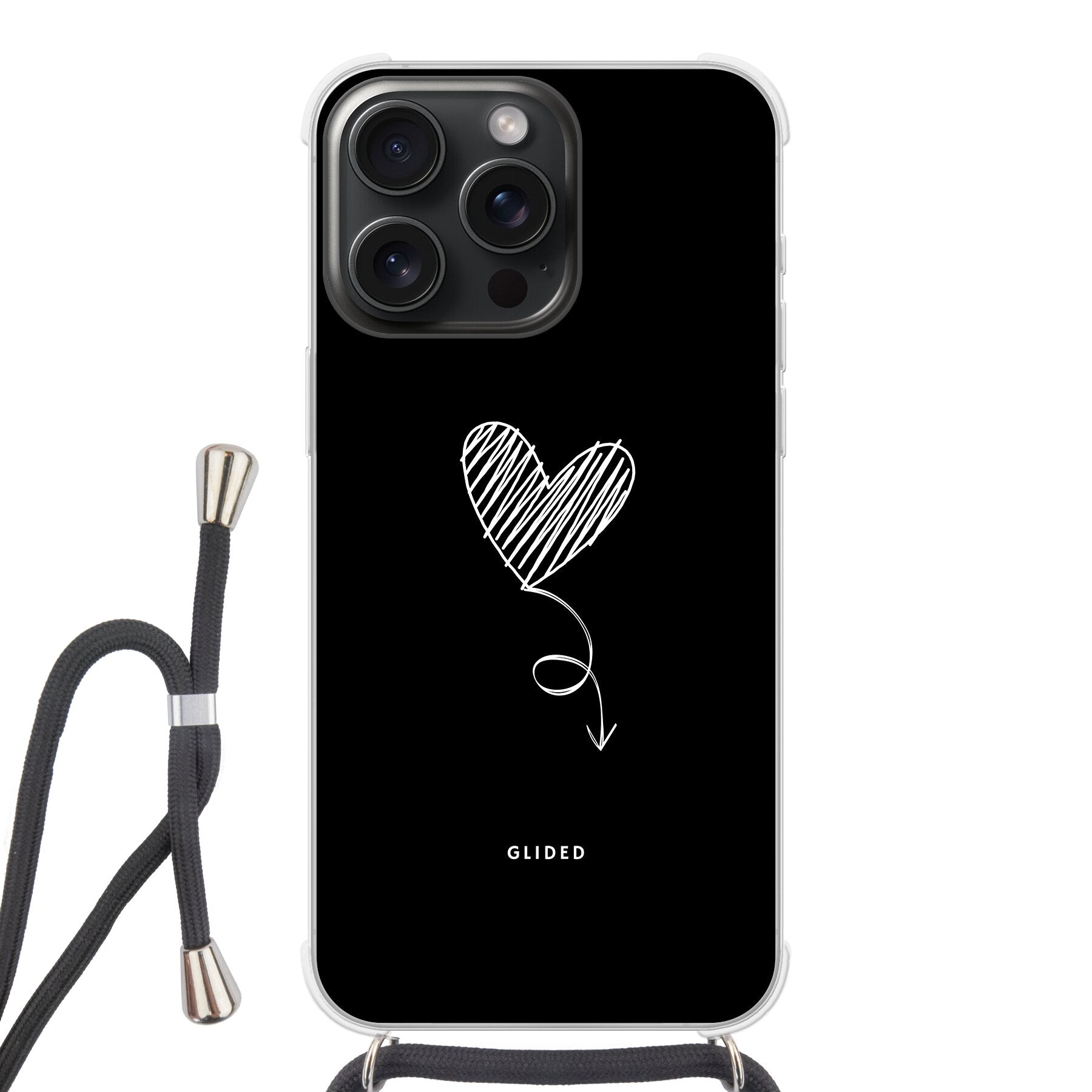 Dark Heart iPhone 15 Pro Max Handyhülle mit ästhetischem Herzdesign auf dunklem Hintergrund, bietet stilvollen Schutz und einzigartigen Look.