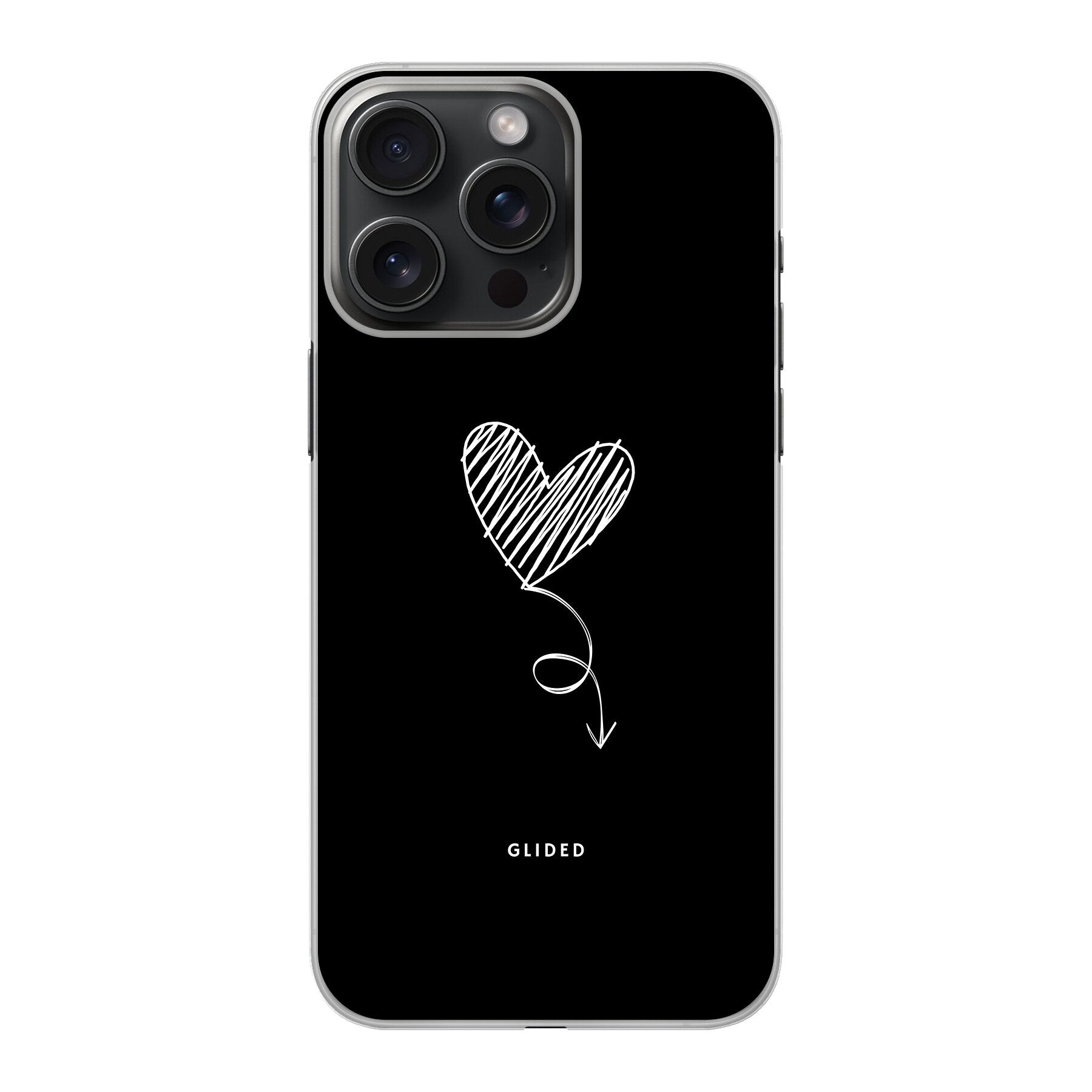 Dark Heart iPhone 15 Pro Max Handyhülle mit ästhetischem Herzdesign auf dunklem Hintergrund, bietet stilvollen Schutz und einzigartigen Look.