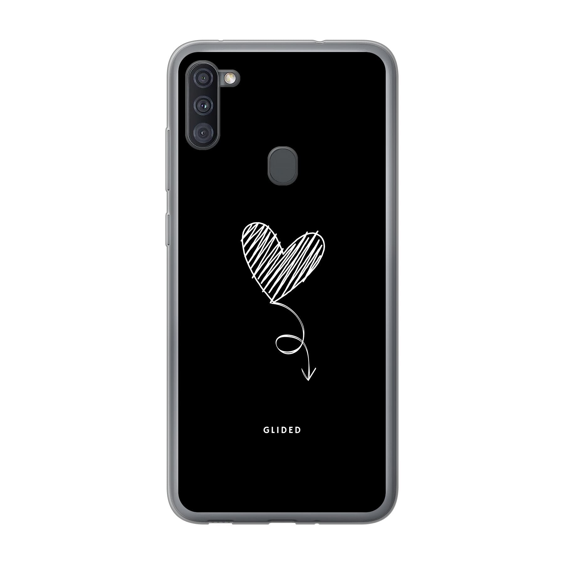 Dark Heart Handyhülle für Samsung Galaxy A11 mit ästhetischem Herzdesign auf dunklem Hintergrund, bietet Schutz und Stil.