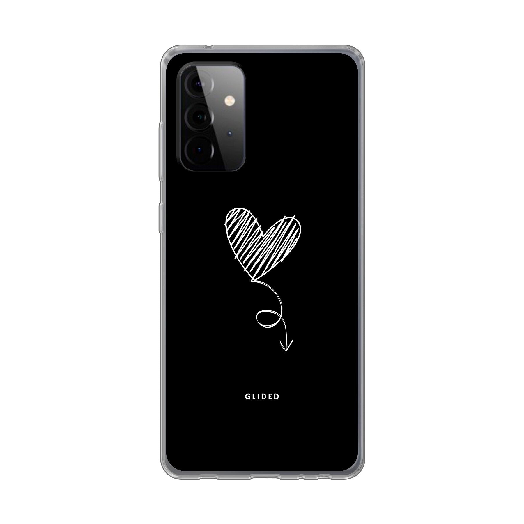 Dark Heart Handyhülle für Samsung Galaxy A72 mit ästhetischem Herzdesign auf dunklem Hintergrund, bietet stilvollen Schutz.