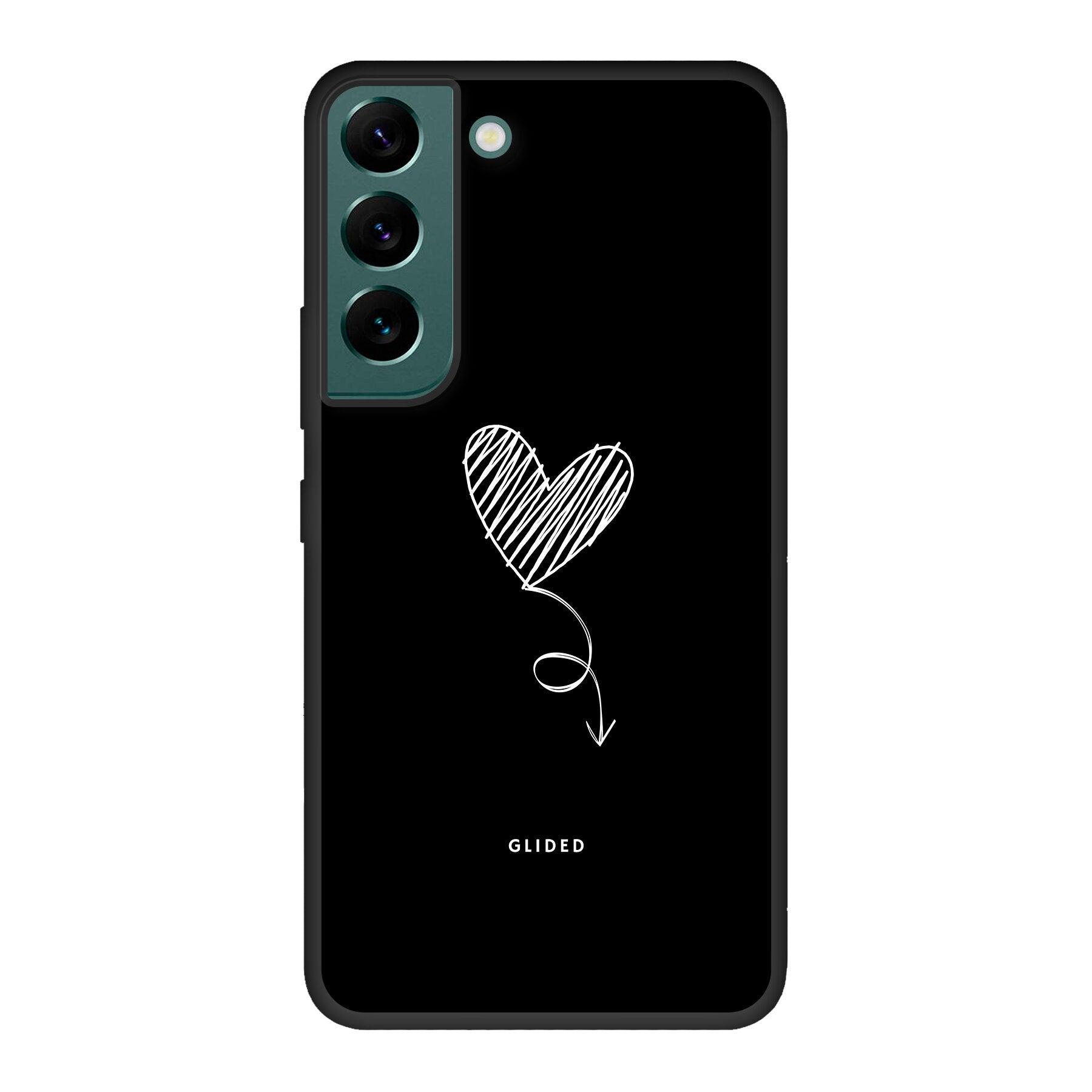 Dark Heart Handyhülle für Samsung Galaxy S22 mit ästhetischem Herzdesign auf dunklem Hintergrund, bietet stilvollen Schutz.