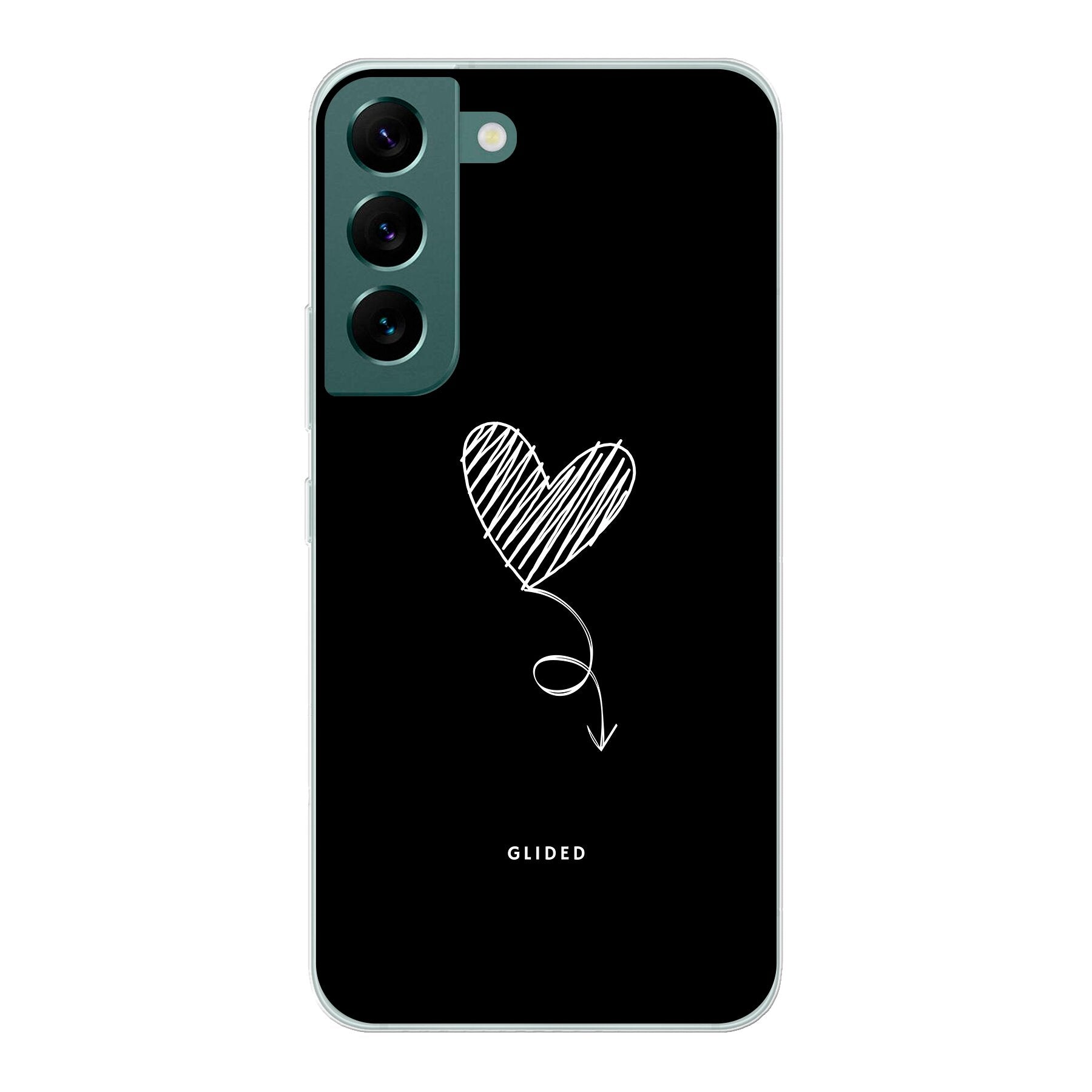 Dark Heart Handyhülle für Samsung Galaxy S22 mit ästhetischem Herzdesign auf dunklem Hintergrund, bietet stilvollen Schutz.