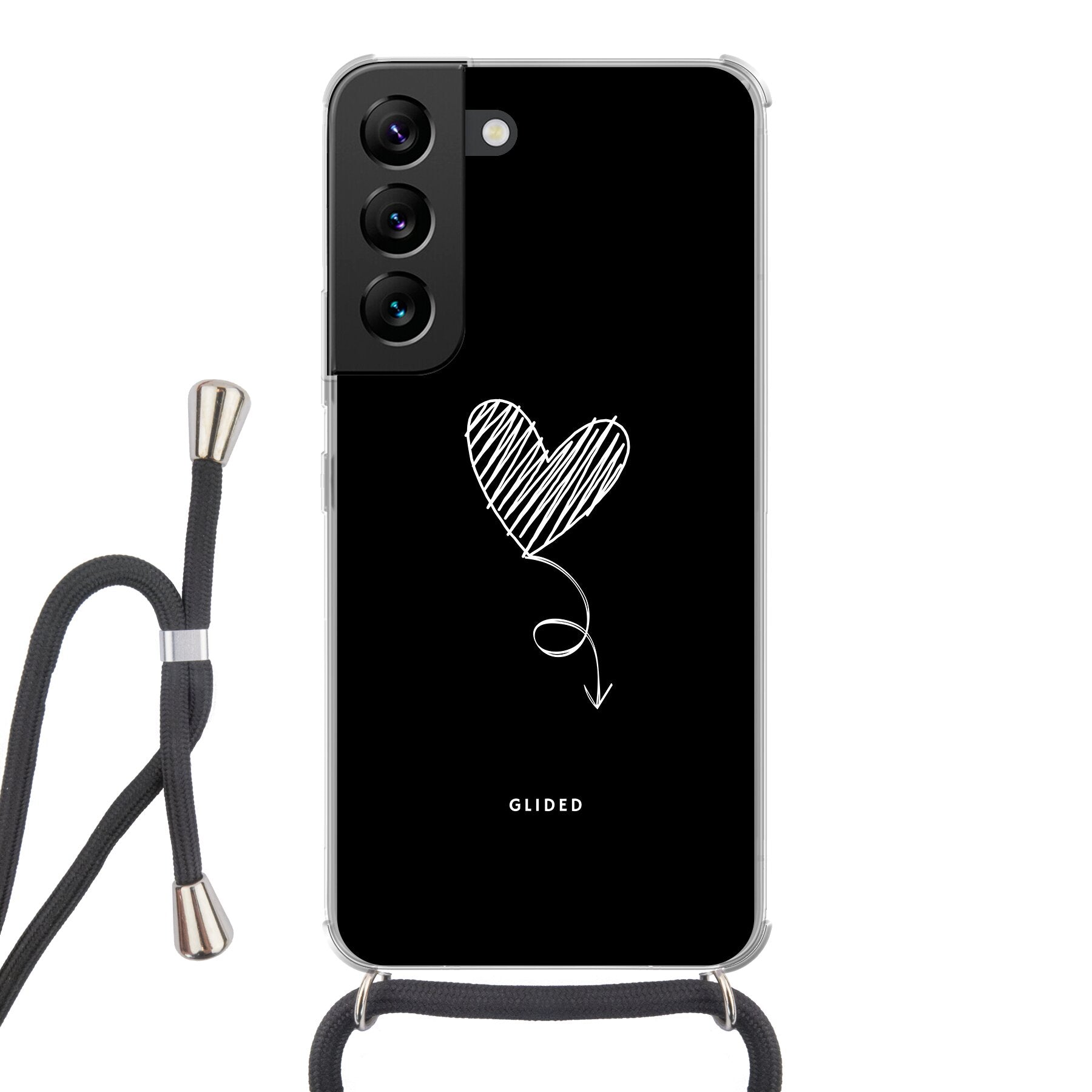 Dark Heart Handyhülle für Samsung Galaxy S22 mit ästhetischem Herzdesign auf dunklem Hintergrund, bietet stilvollen Schutz.