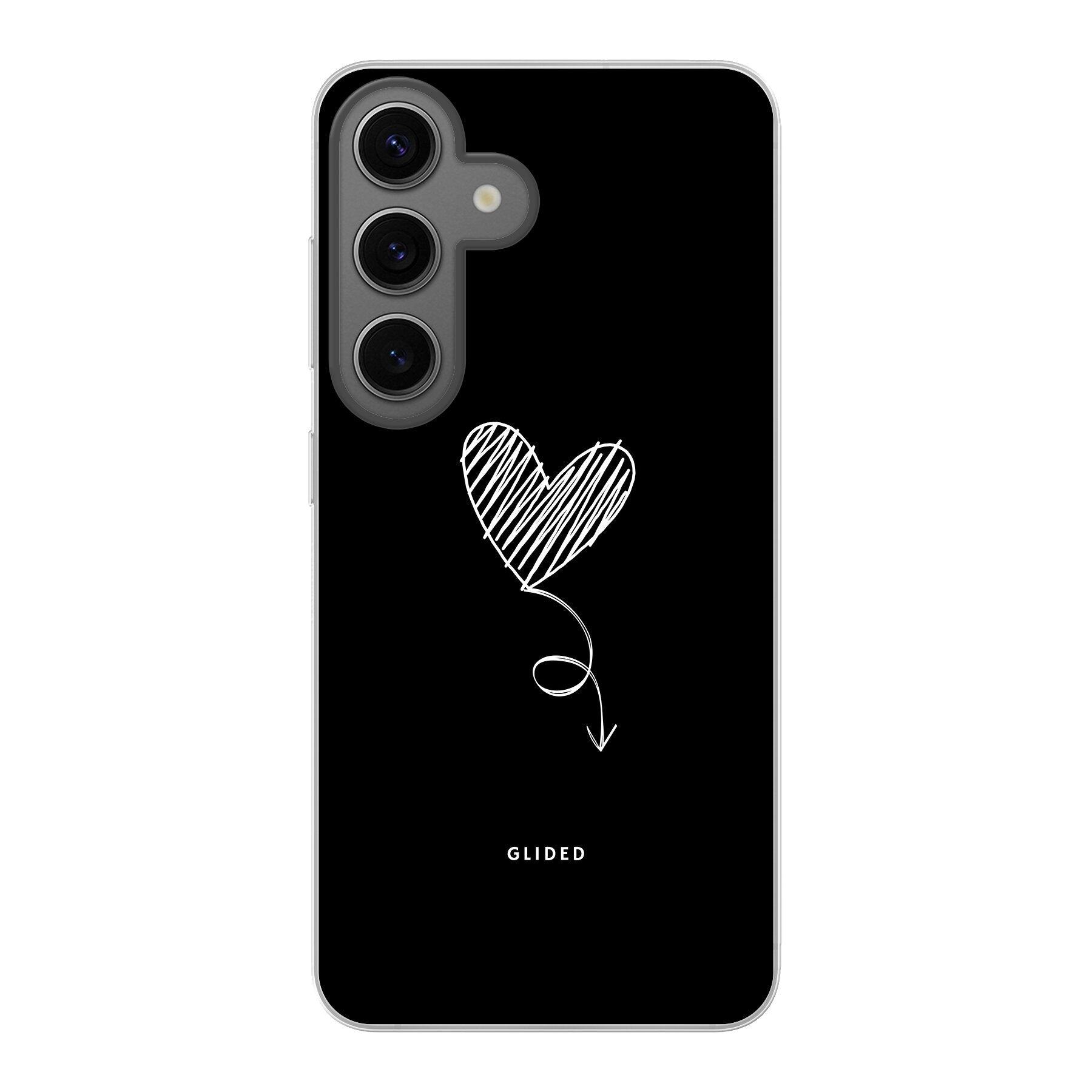 Dark Heart Handyhülle für Samsung Galaxy S24 mit ästhetischem Herzdesign auf dunklem Hintergrund, bietet stilvollen Schutz und einzigartigen Look.