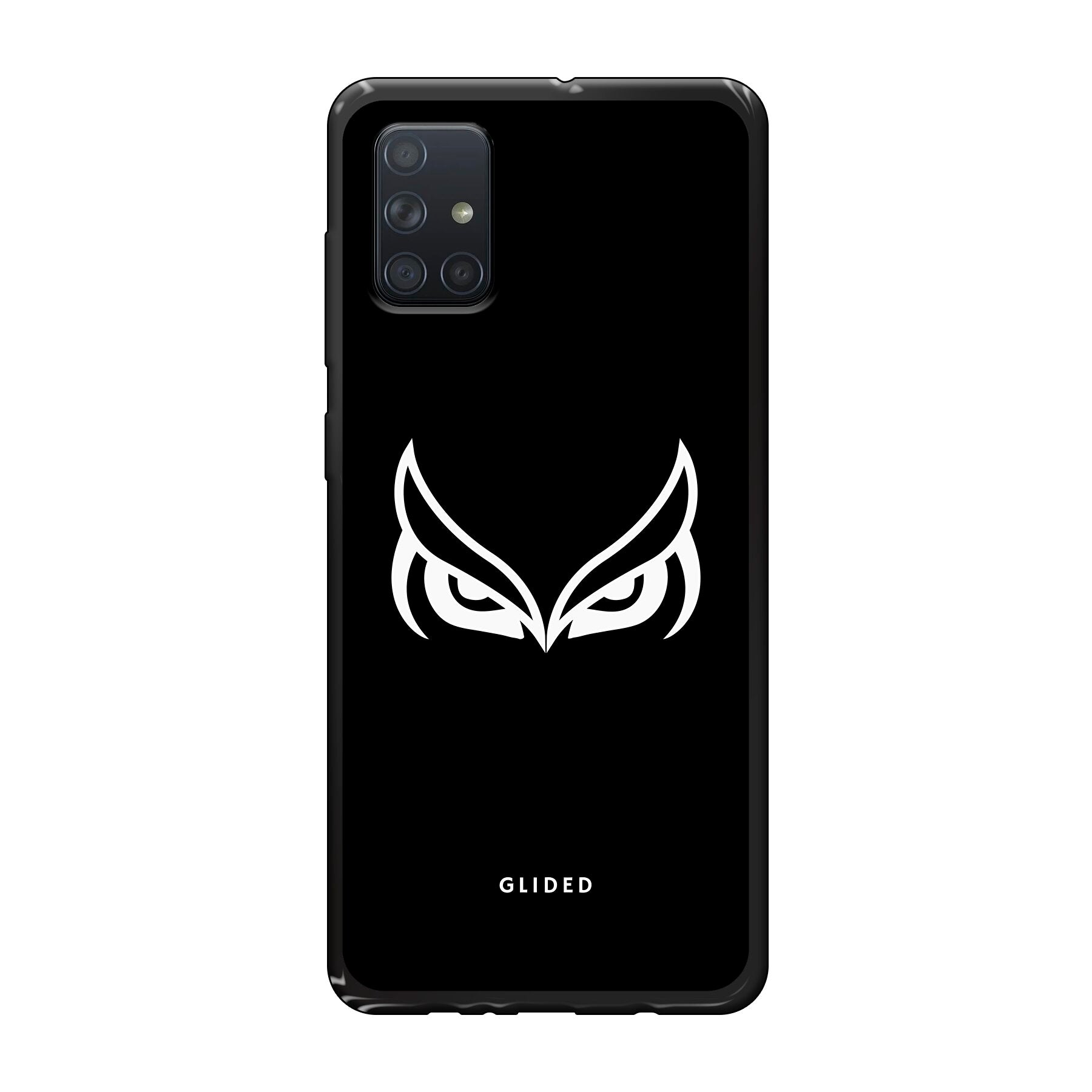 Dark Owl Handyhülle für Samsung Galaxy A71 mit majestätischen Eulen auf tiefdunklem Hintergrund, stilvoll und schützend.