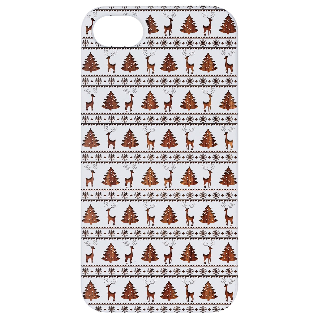 Engraved wooden phone case featuring a deer pattern, showcasing natural wood texture and stylish design.