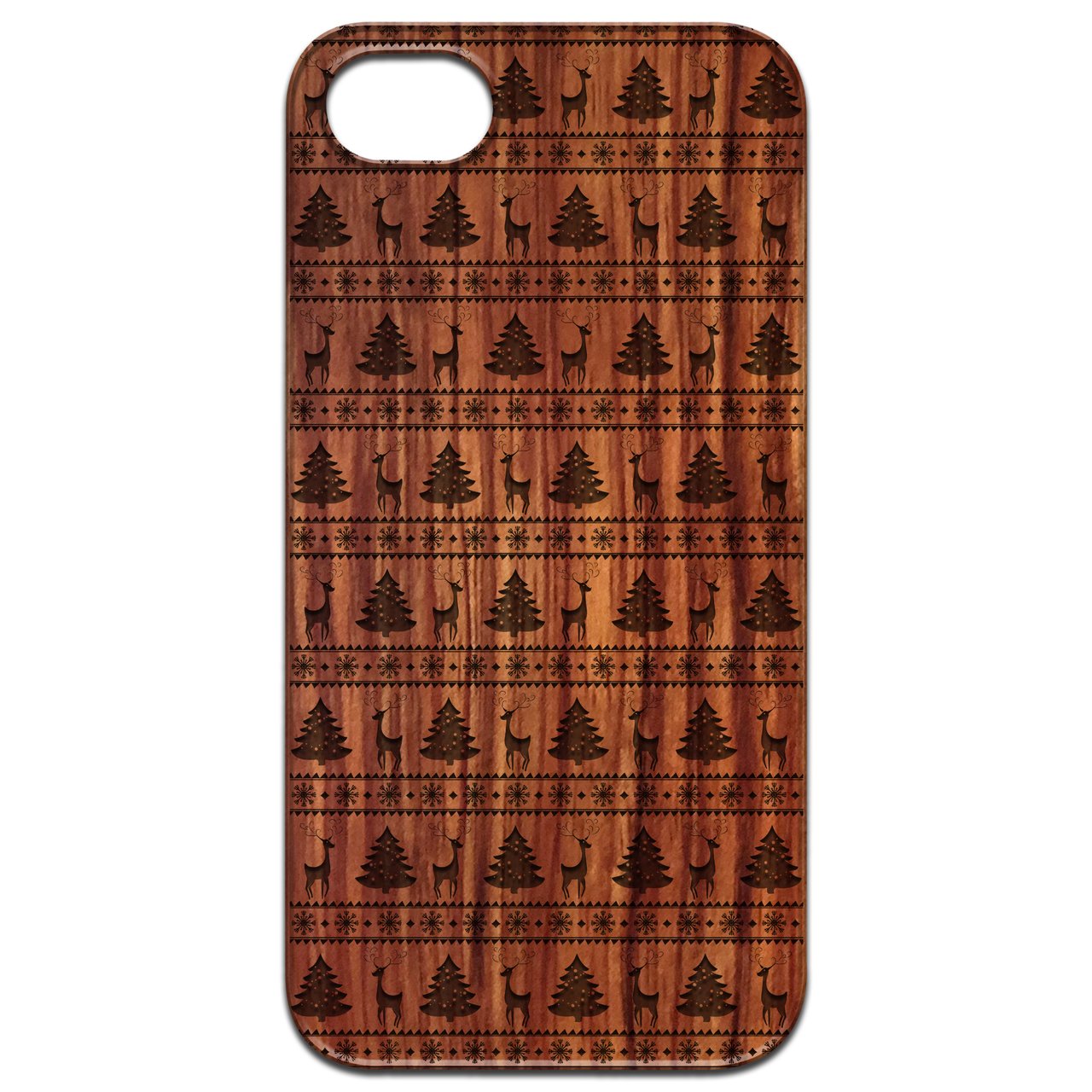 Engraved wooden phone case featuring a deer pattern, showcasing natural wood texture and stylish design.