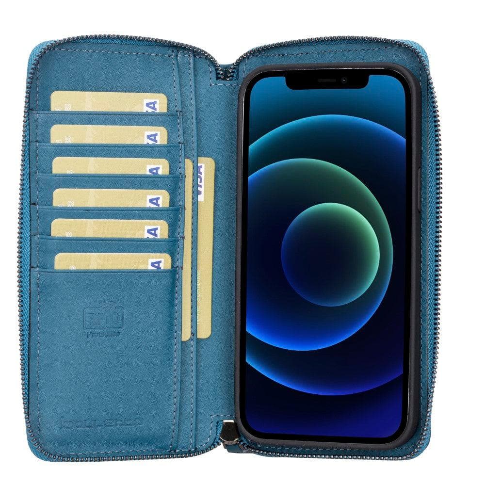 Detachable Leather Zipper Wallet Case for Apple iPhone 13 Series, showcasing premium leather and a sleek design.