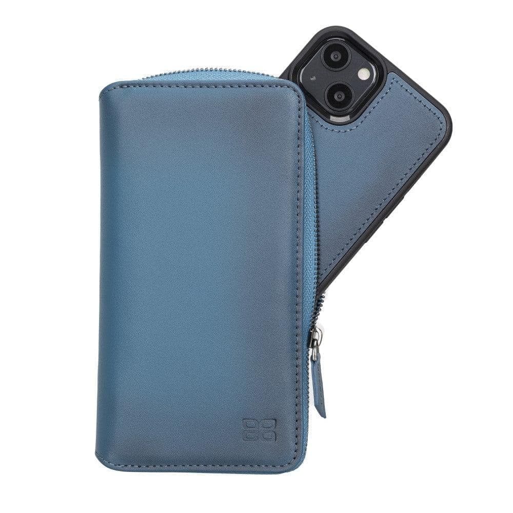 Detachable Leather Zipper Wallet Case for Apple iPhone 13 Series, showcasing premium leather and a sleek design.