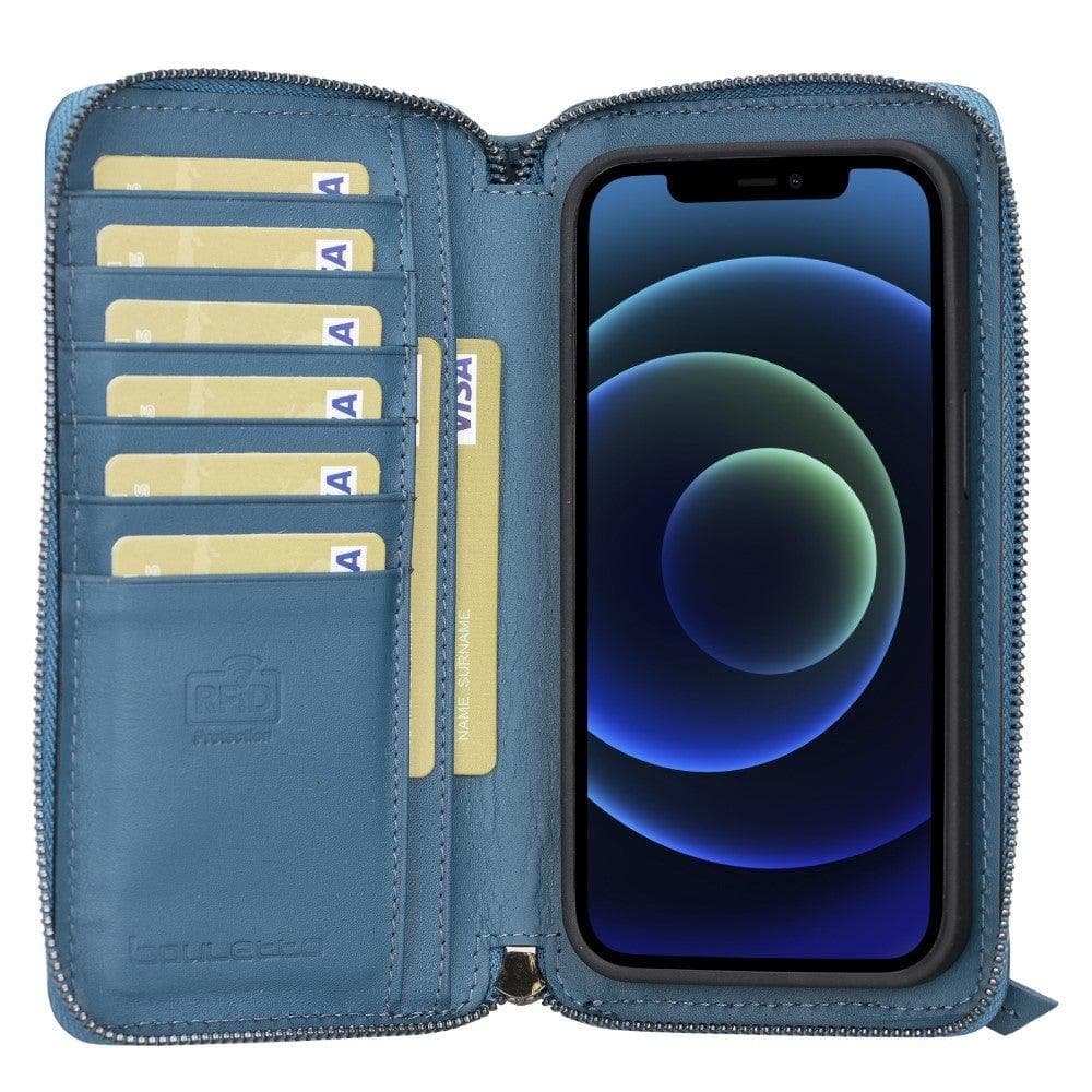 Detachable Leather Zipper Wallet Case for Apple iPhone 13 Series, showcasing premium leather and a sleek design.