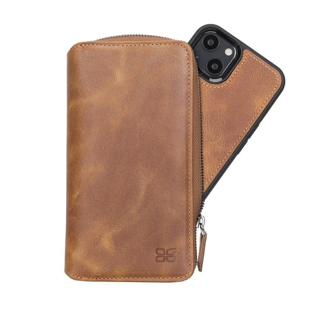 Detachable Leather Zipper Wallet Case for Apple iPhone 13 Series, showcasing premium leather and a sleek design.