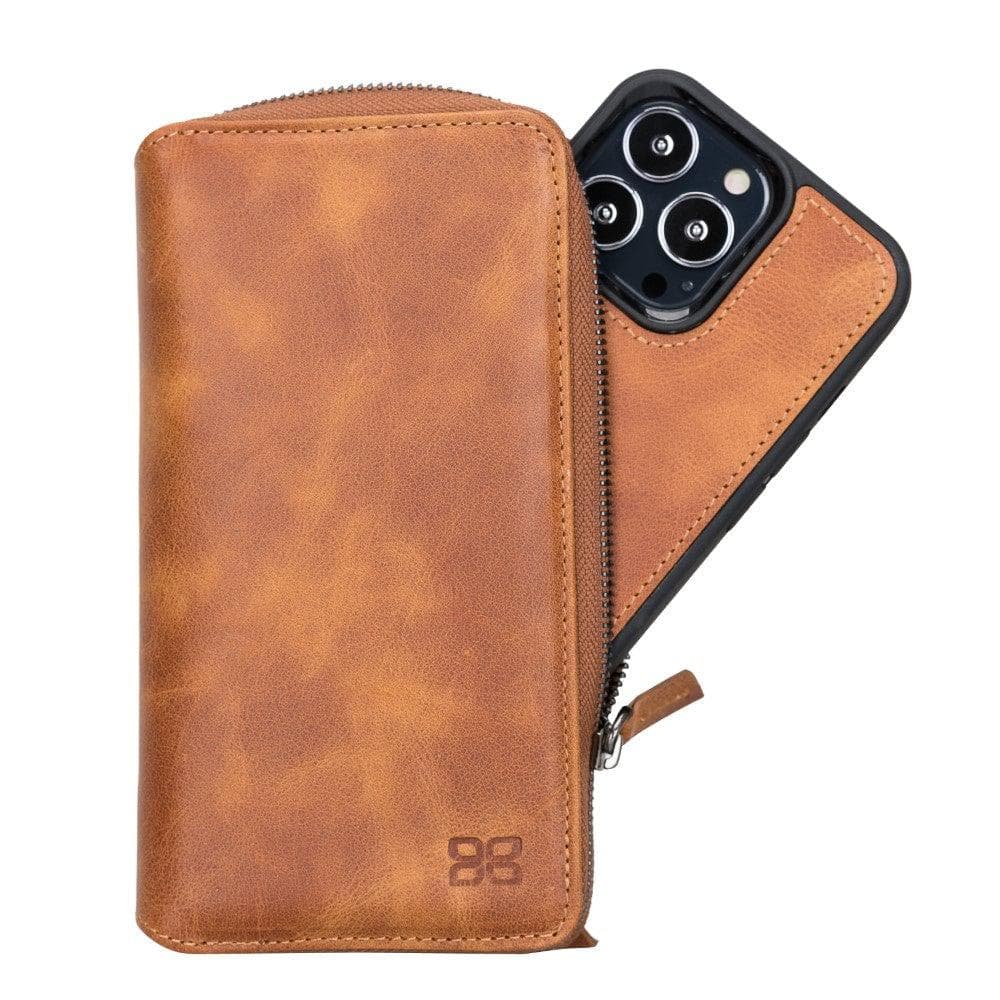 Detachable Leather Zipper Wallet Case for Apple iPhone 13 Series, showcasing premium leather and a sleek design.