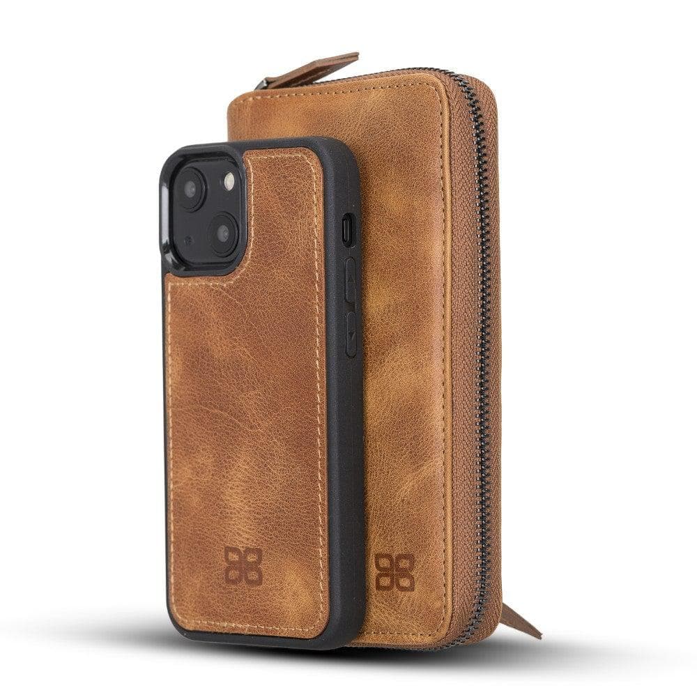 Detachable Leather Zipper Wallet Case for Apple iPhone 13 Series, showcasing premium leather and a sleek design.