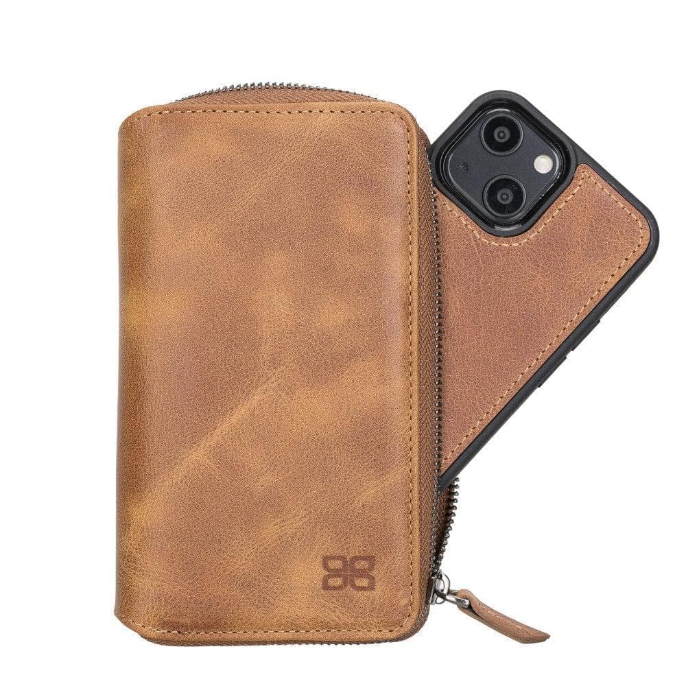 Detachable Leather Zipper Wallet Case for Apple iPhone 13 Series, showcasing premium leather and a sleek design.