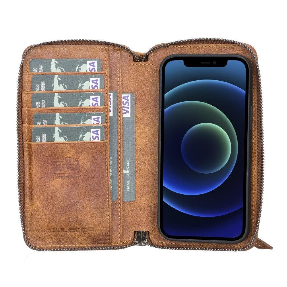 Detachable Leather Zipper Wallet Case for Apple iPhone 13 Series, showcasing premium leather and a sleek design.