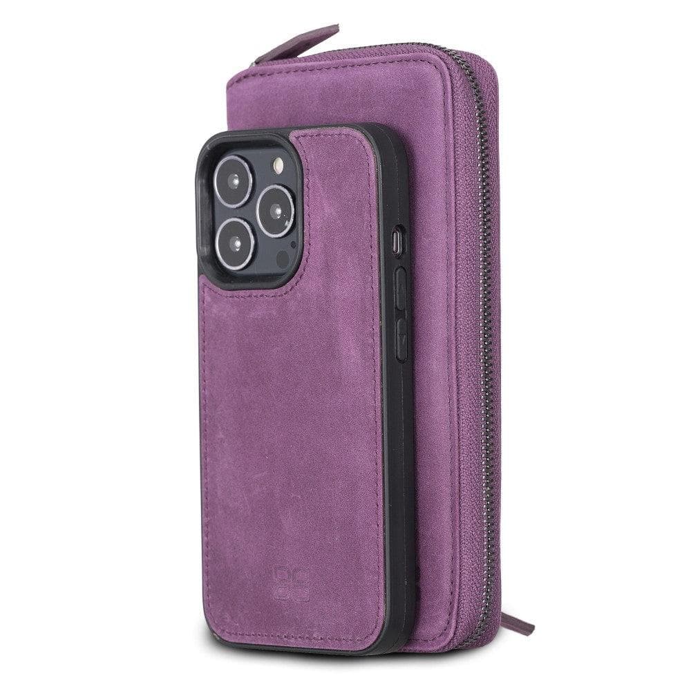 Detachable Leather Zipper Wallet Case for Apple iPhone 13 Series, showcasing premium leather and a sleek design.