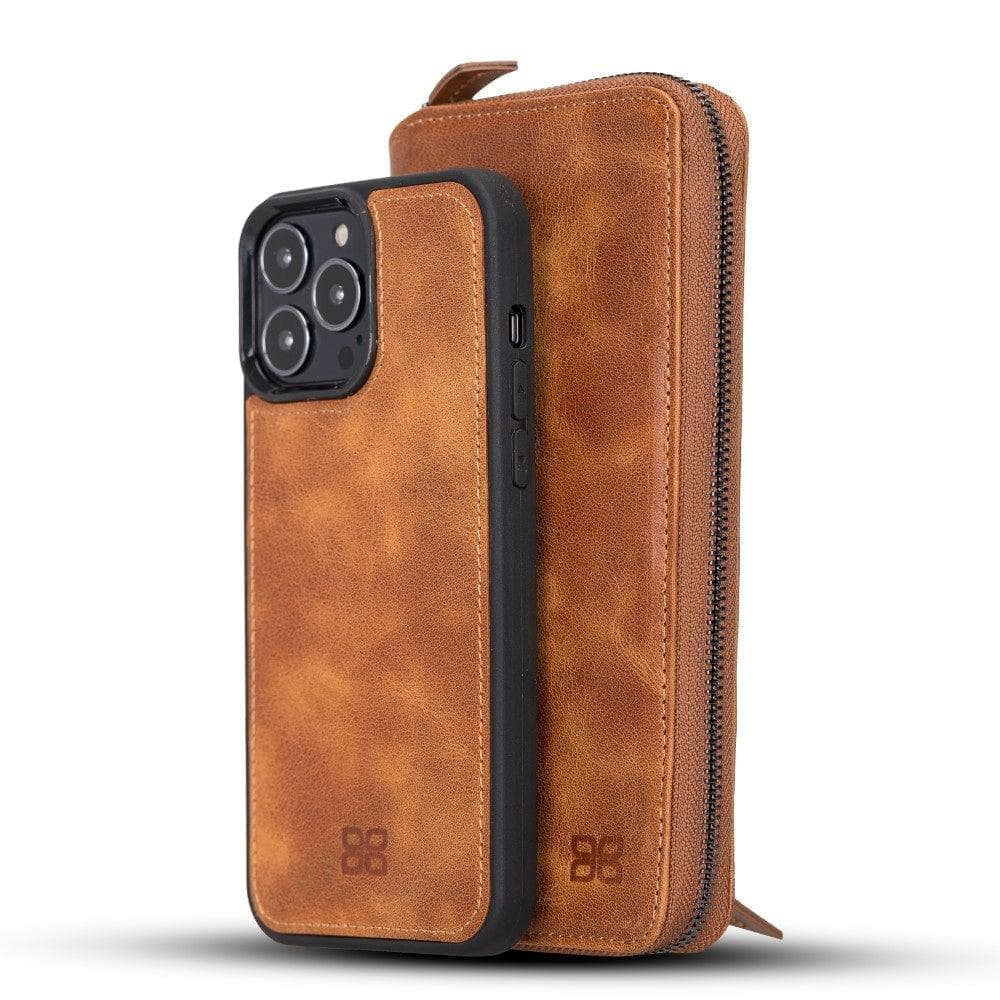 Detachable Leather Zipper Wallet Case for Apple iPhone 13 Series, showcasing premium leather and a sleek design.