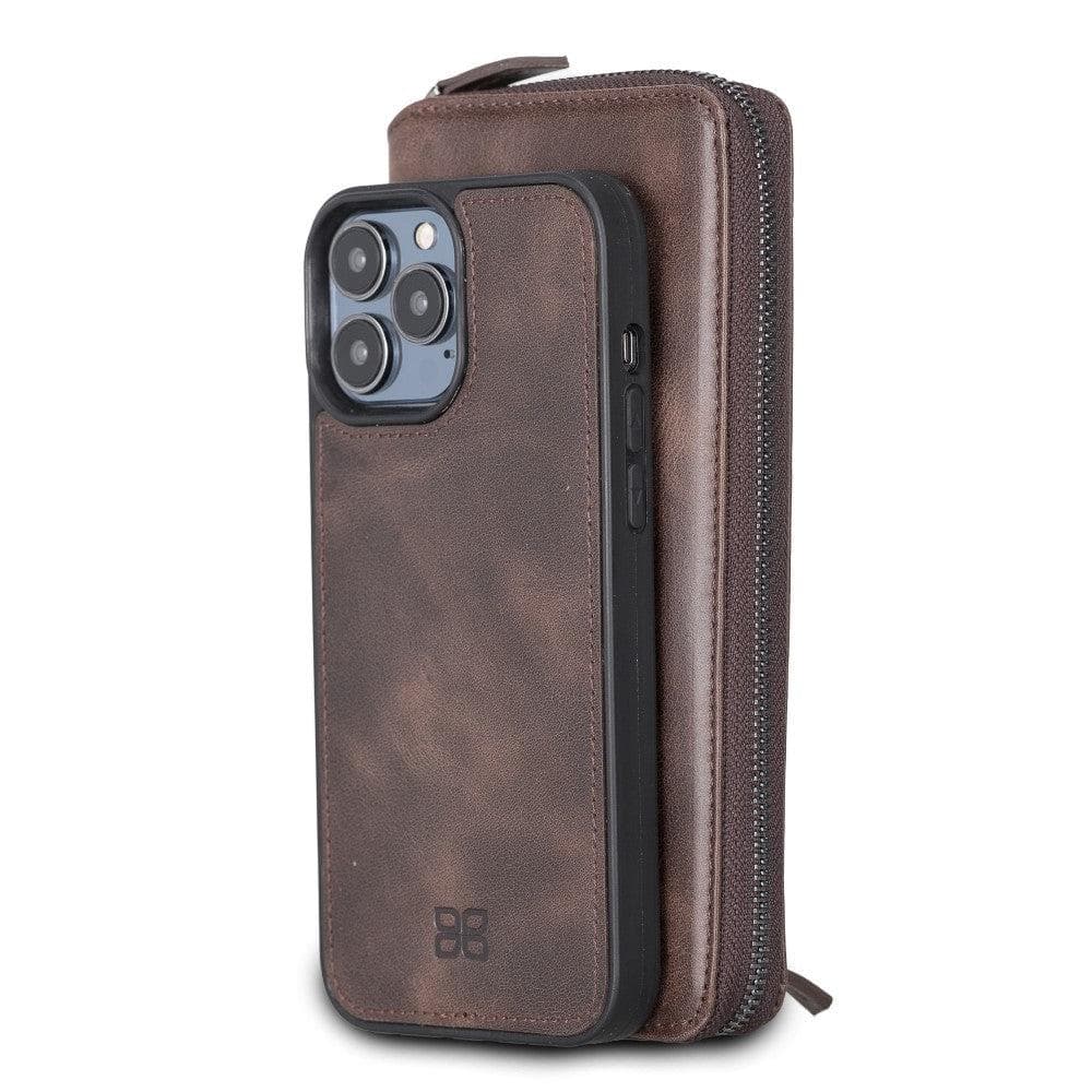 Detachable Leather Zipper Wallet Case for Apple iPhone 13 Series, showcasing premium leather and a sleek design.