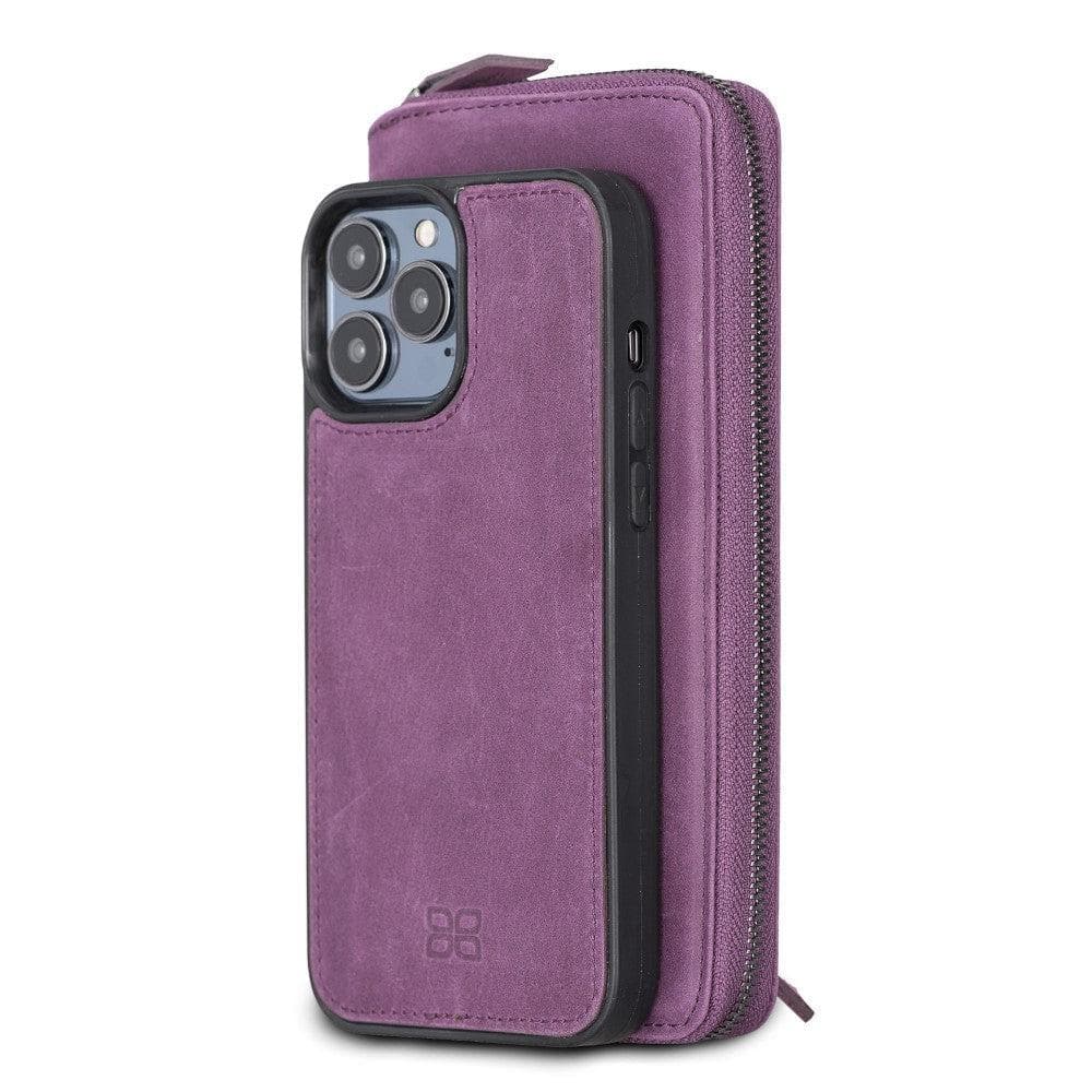 Detachable Leather Zipper Wallet Case for Apple iPhone 13 Series, showcasing premium leather and a sleek design.