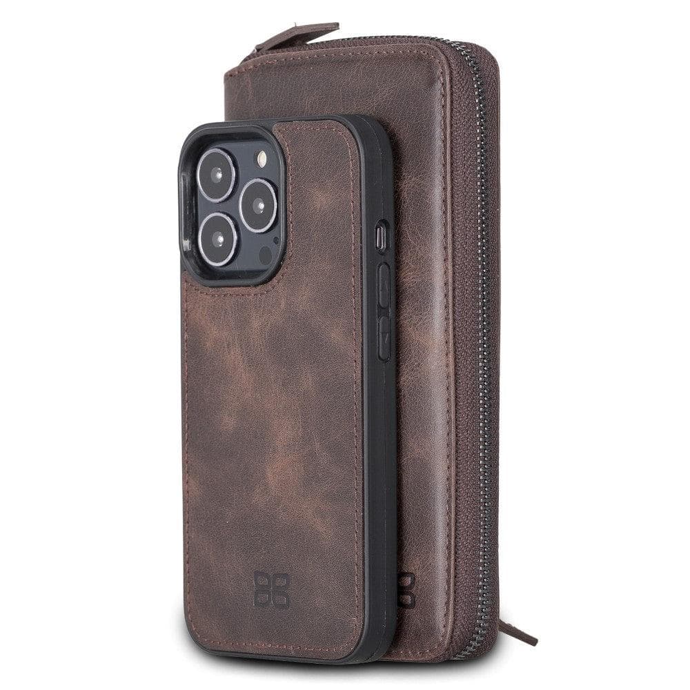 Detachable Leather Zipper Wallet Case for Apple iPhone 13 Series, showcasing premium leather and a sleek design.